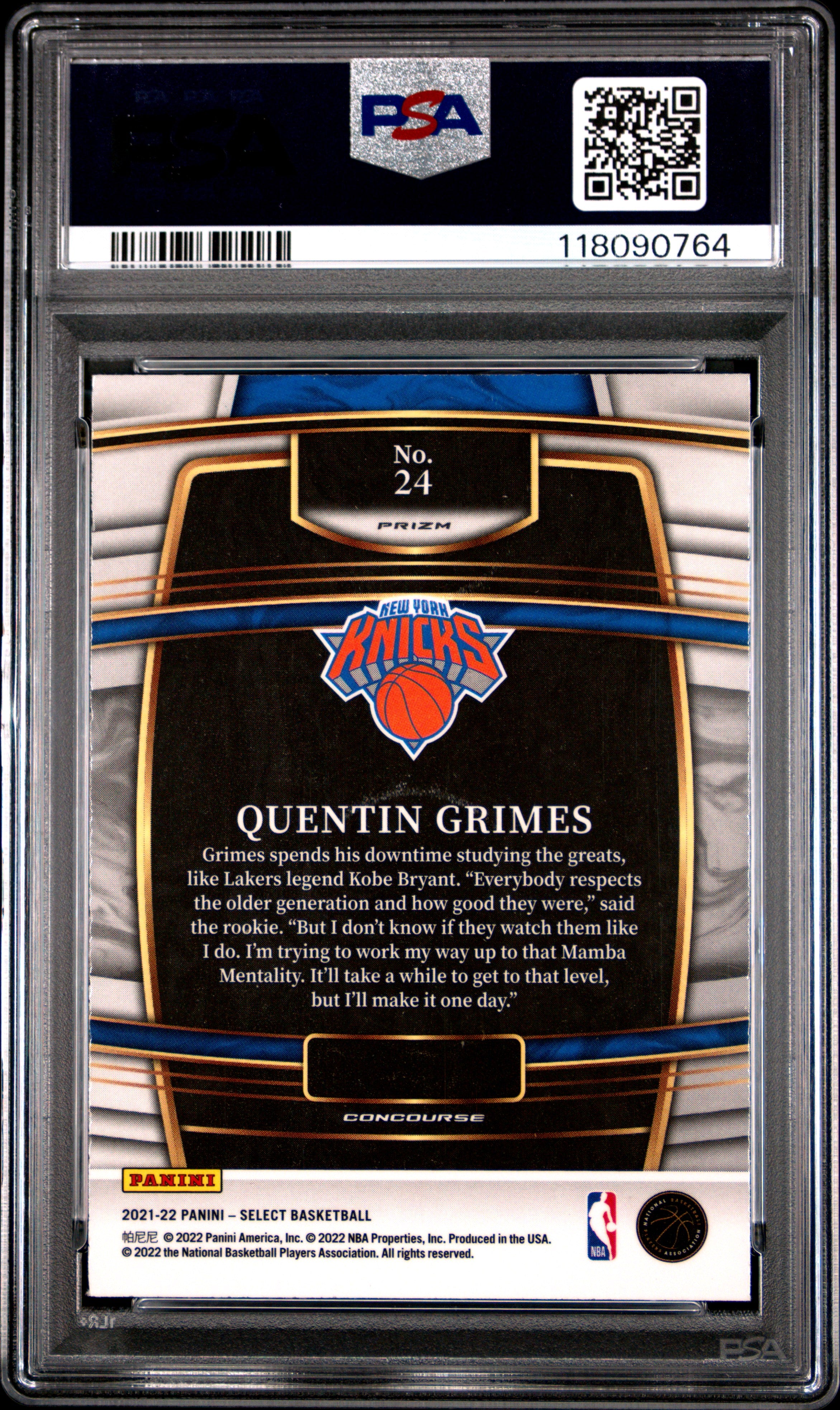 QUENTIN GRIMES 2021-22 Panini Select Cosmic Prizm Rookie SSP #24 PSA 9