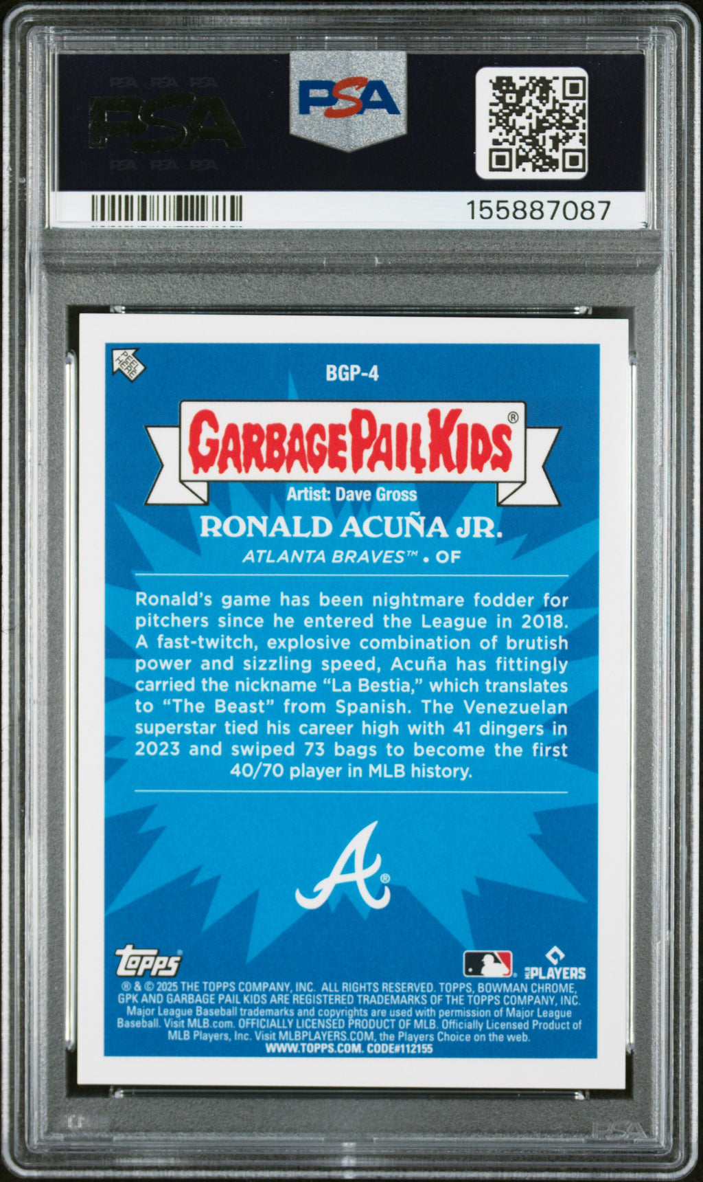 RONALD ICY ACUNA JR 2025 Bowman Chrome Garbage Pail Kids GPK SSP #BGP-4 PSA 9
