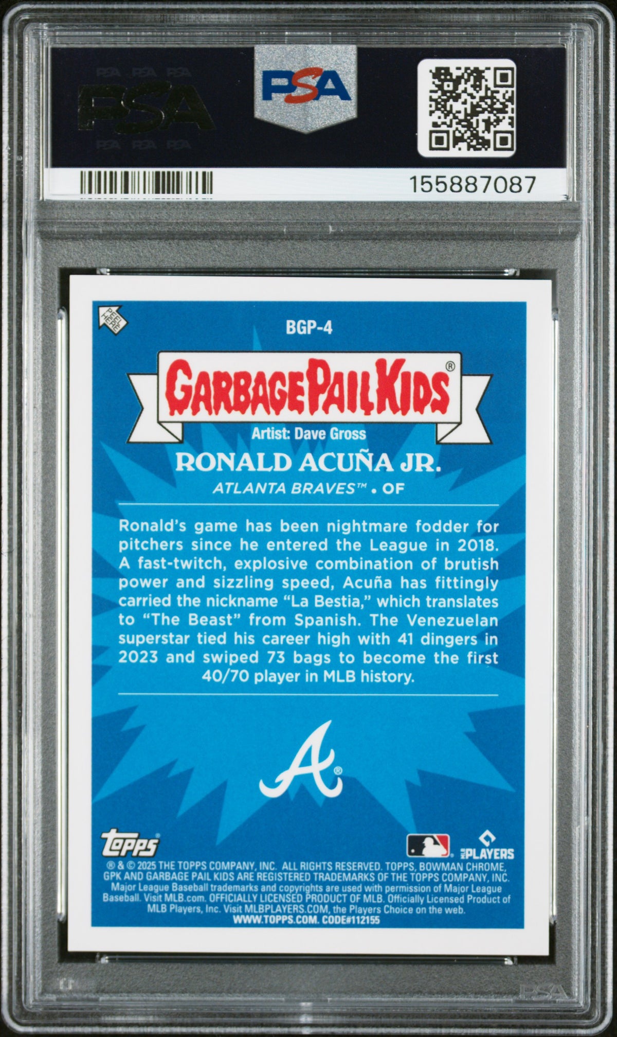 RONALD ICY ACUNA JR 2025 Bowman Chrome Garbage Pail Kids GPK SSP #BGP-4 PSA 9