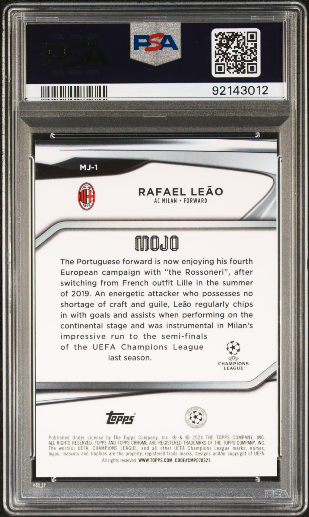 RAFAEL LEAO 2023 Topps UCC Mojo Chrome Case Hit #MJ1 PSA 10 AC Milan