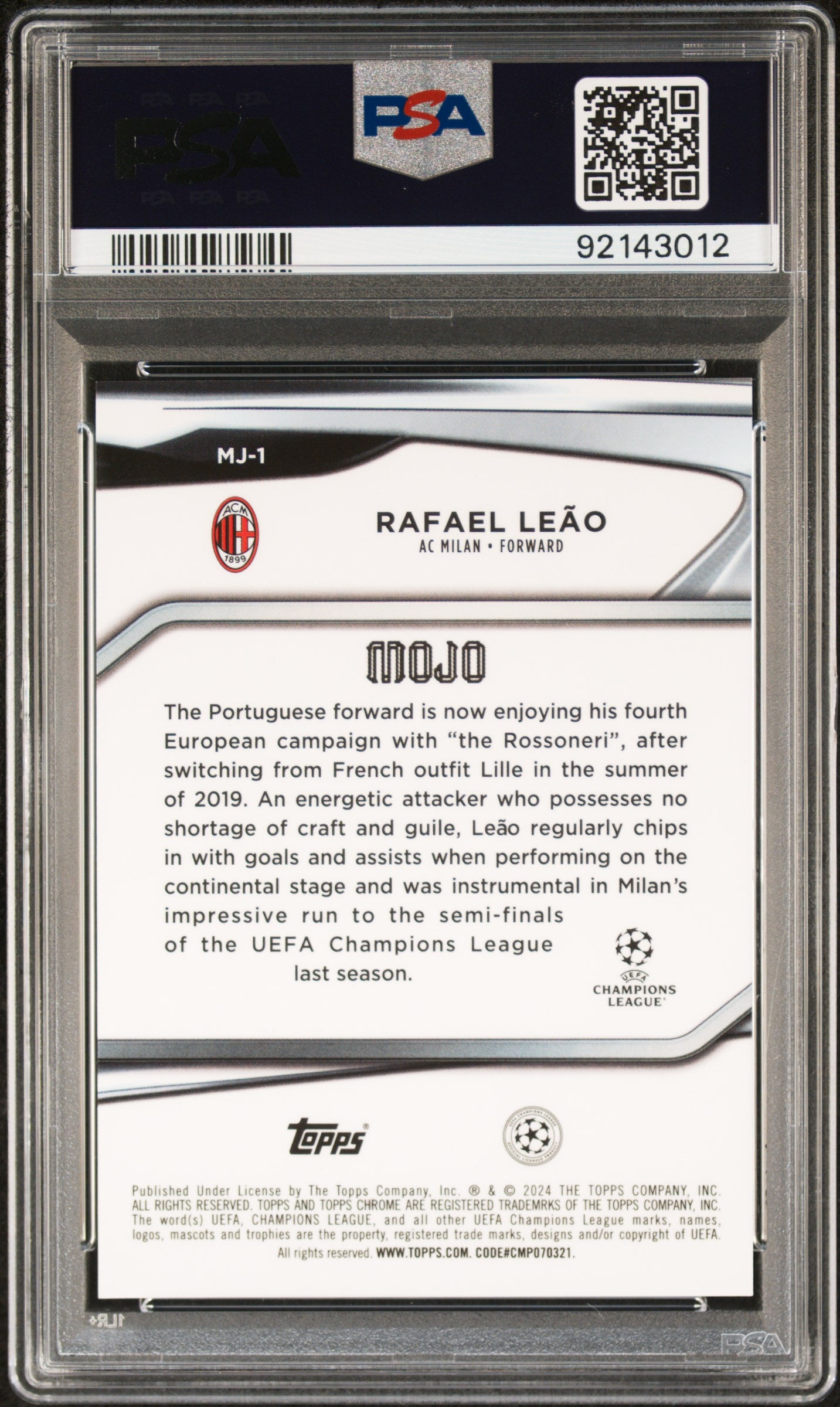 RAFAEL LEAO 2023 Topps UCC Mojo Chrome Case Hit #MJ1 PSA 10 AC Milan