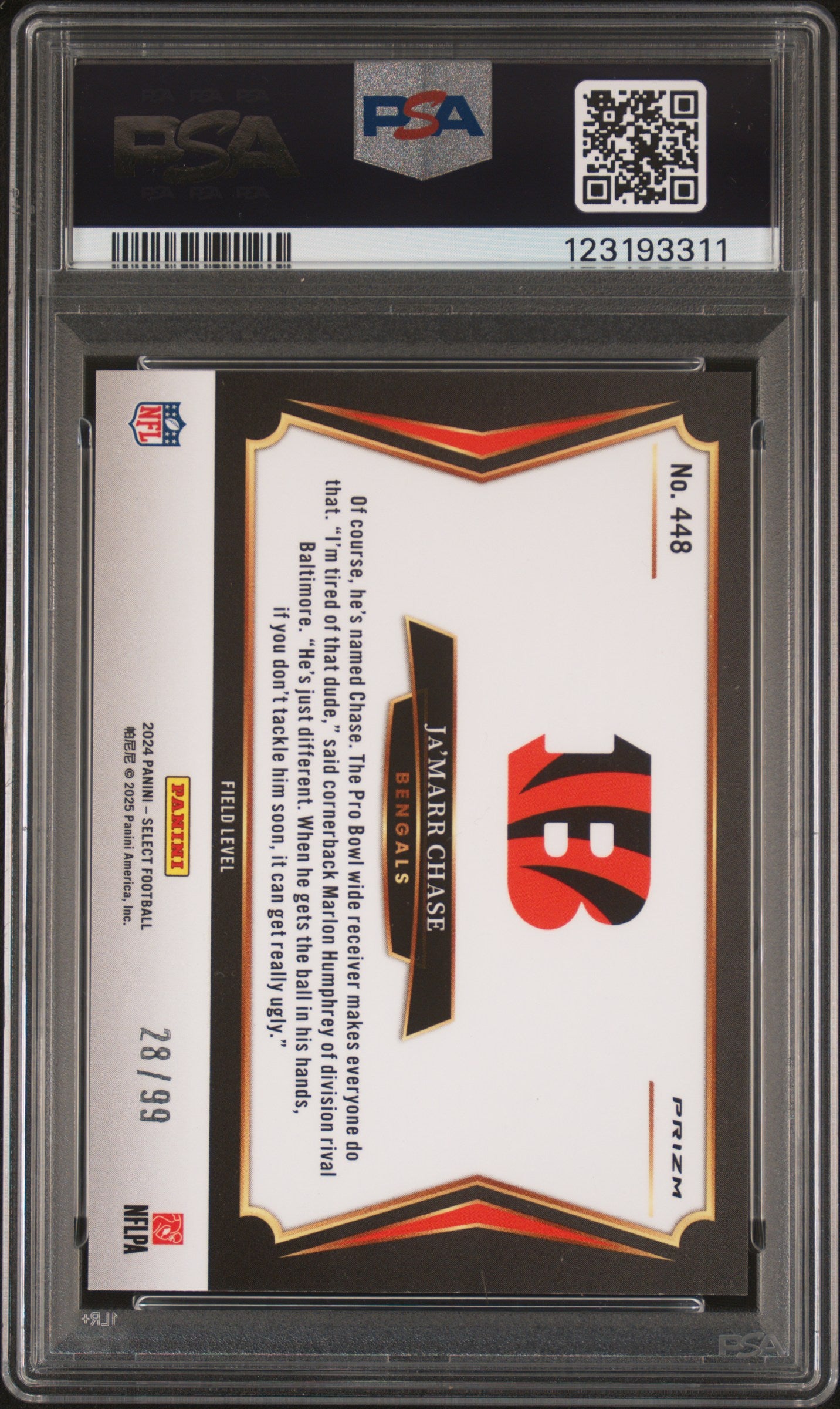 JA'MARR CHASE 2024 Panini Select Tri Color Prizm /99 #448 PSA 10 Bengals