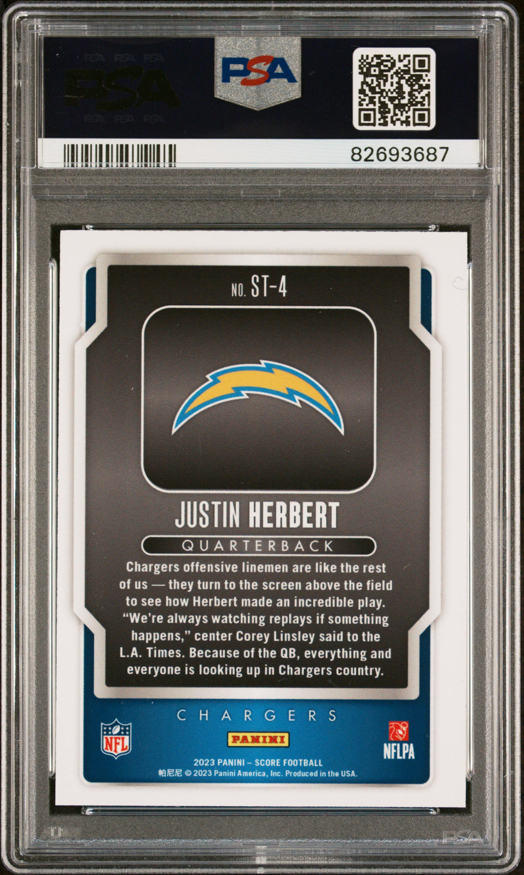 JUSTIN HERBERT 2023 Panini Score Showtime Case Hit SSP #ST4 PSA 10 Chargers