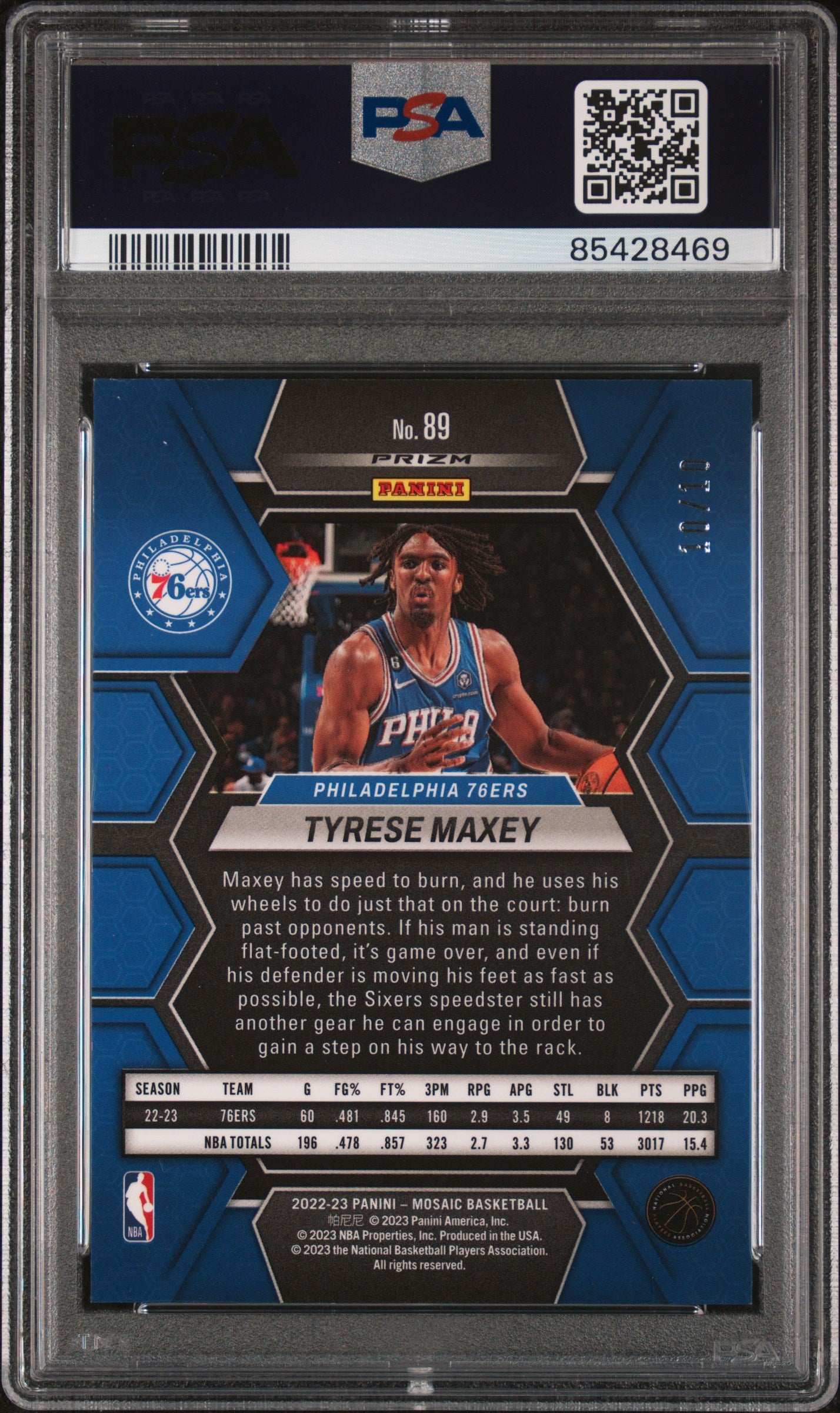 TYRESE MAXEY 2022-23 Panini Mosaic Gold Prizm /10 PSA 10 GEM MINT #89 76ers
