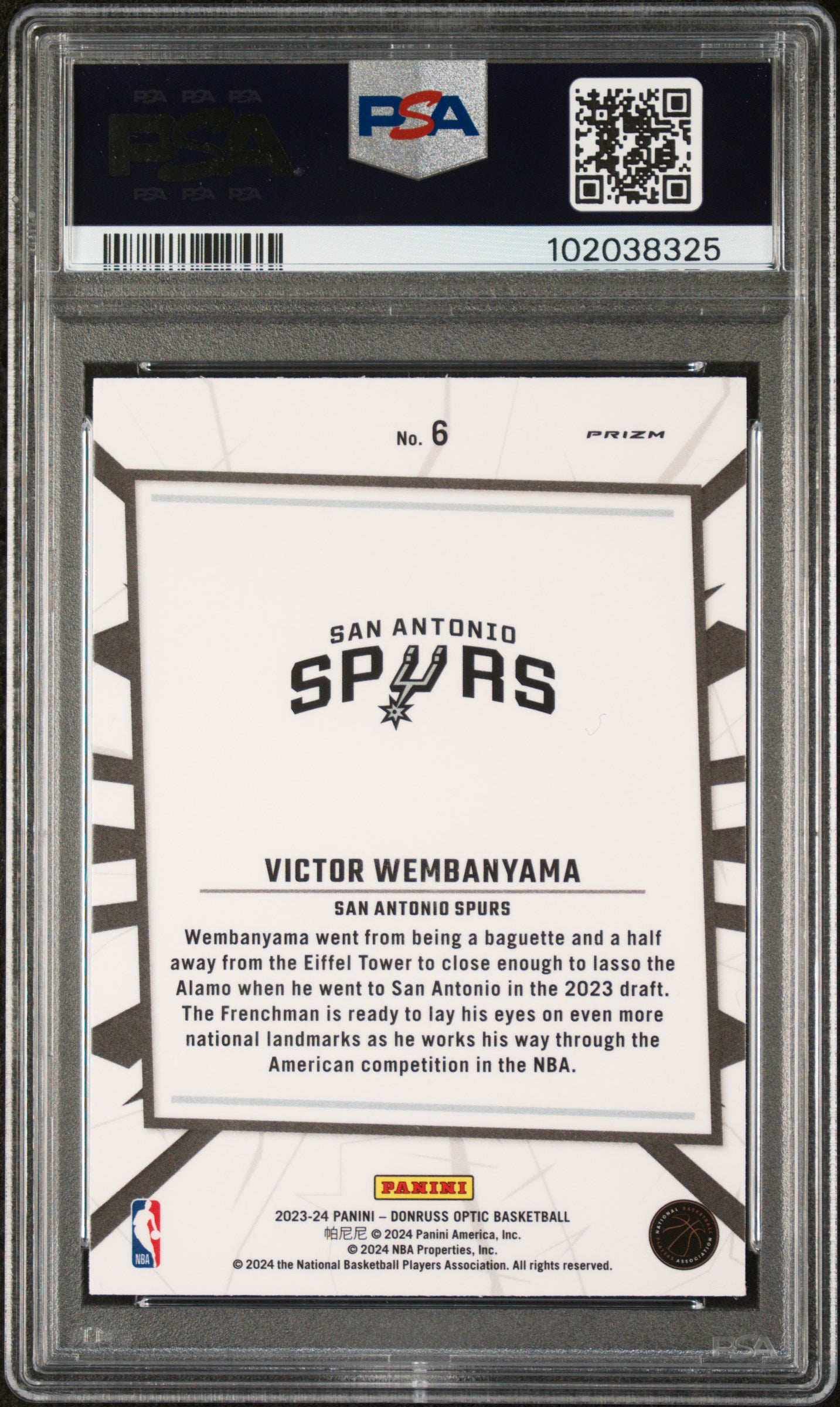 VICTOR WEMBANYAMA 2023-24 Panini Donruss Optic My House Purple Prizm PSA 9 Spurs
