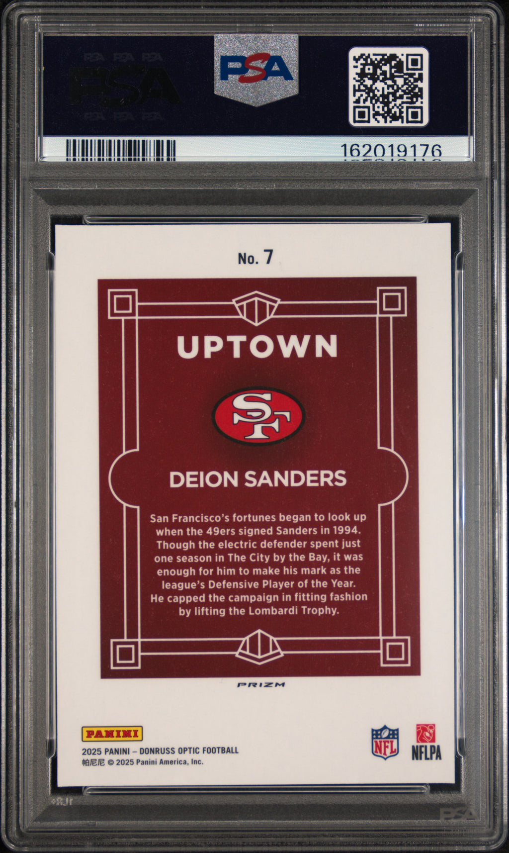 DEION SANDERS 2025 Panini Donruss Optic Uptown Case Hit SSP #7 PSA 9 49ers