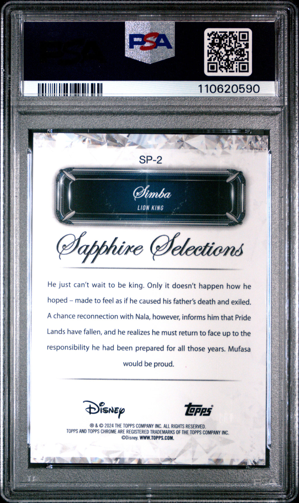 SIMBA 2024 Topps Chrome Disney Sapphire Edition Selections SSP #SP2 PSA 10