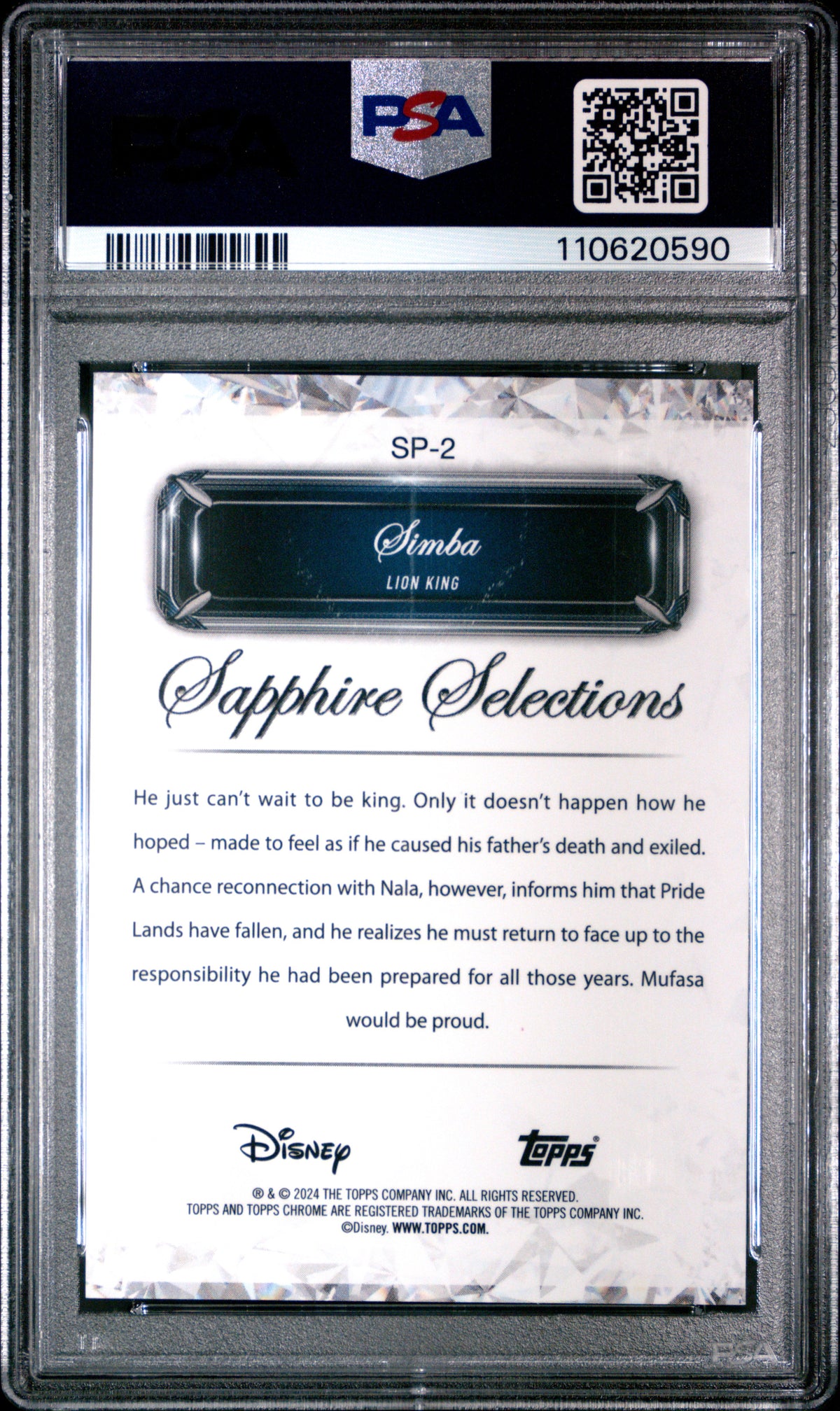 SIMBA 2024 Topps Chrome Disney Sapphire Edition Selections SSP #SP2 PSA 10