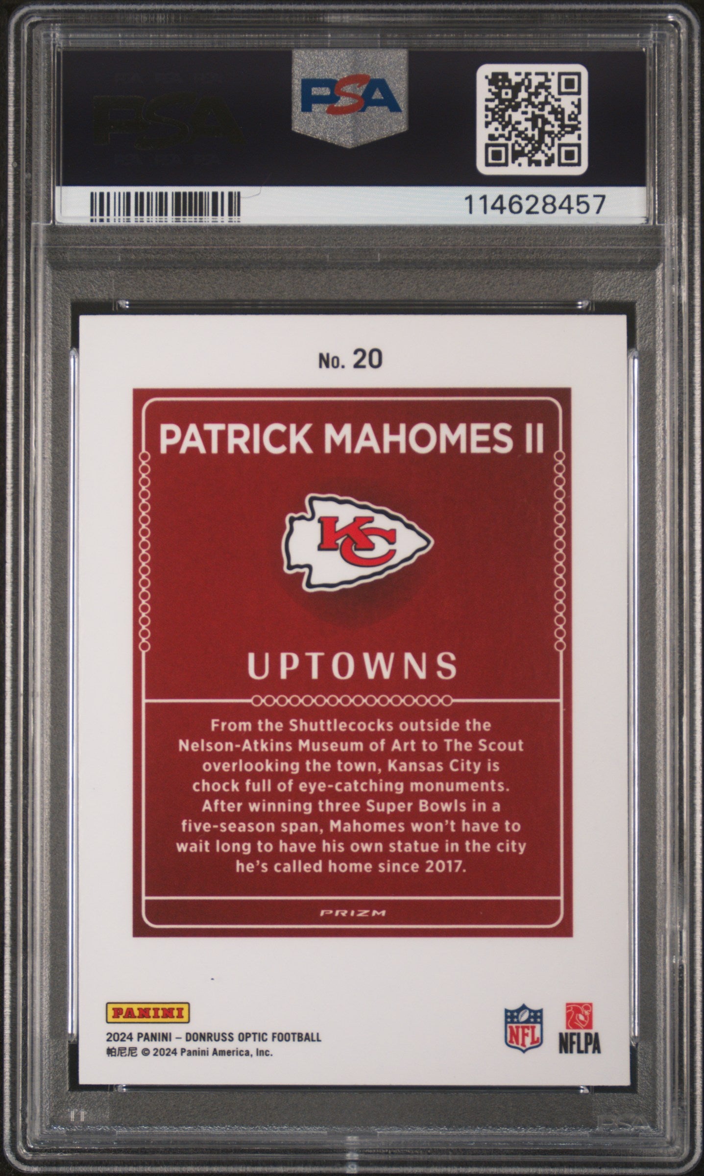 PATRICK MAHOMES II 2024 Panini Donruss Optic Uptowns Case Hit SSP #20 PSA 10