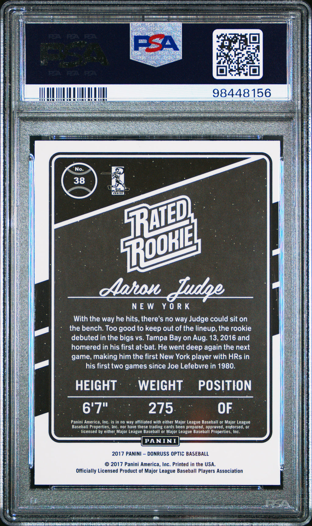 AARON JUDGE 2017 Panini Donruss Optic Rated Rookie #38 PSA 9 Yankees