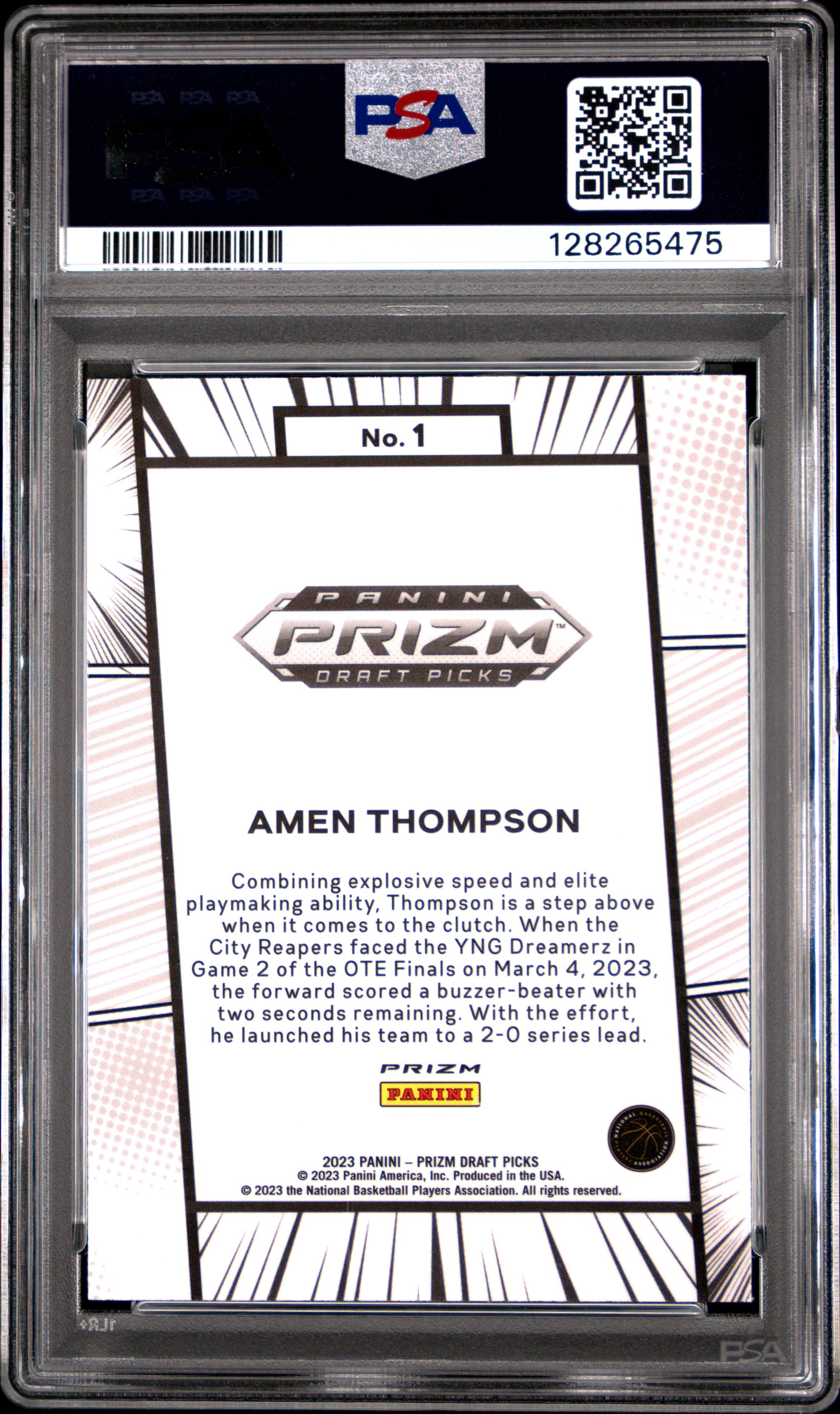 AMEN THOMPSON 2023 Panini Prizm Draft Picks Manga Rookie Case Hit SSP #1 PSA 9