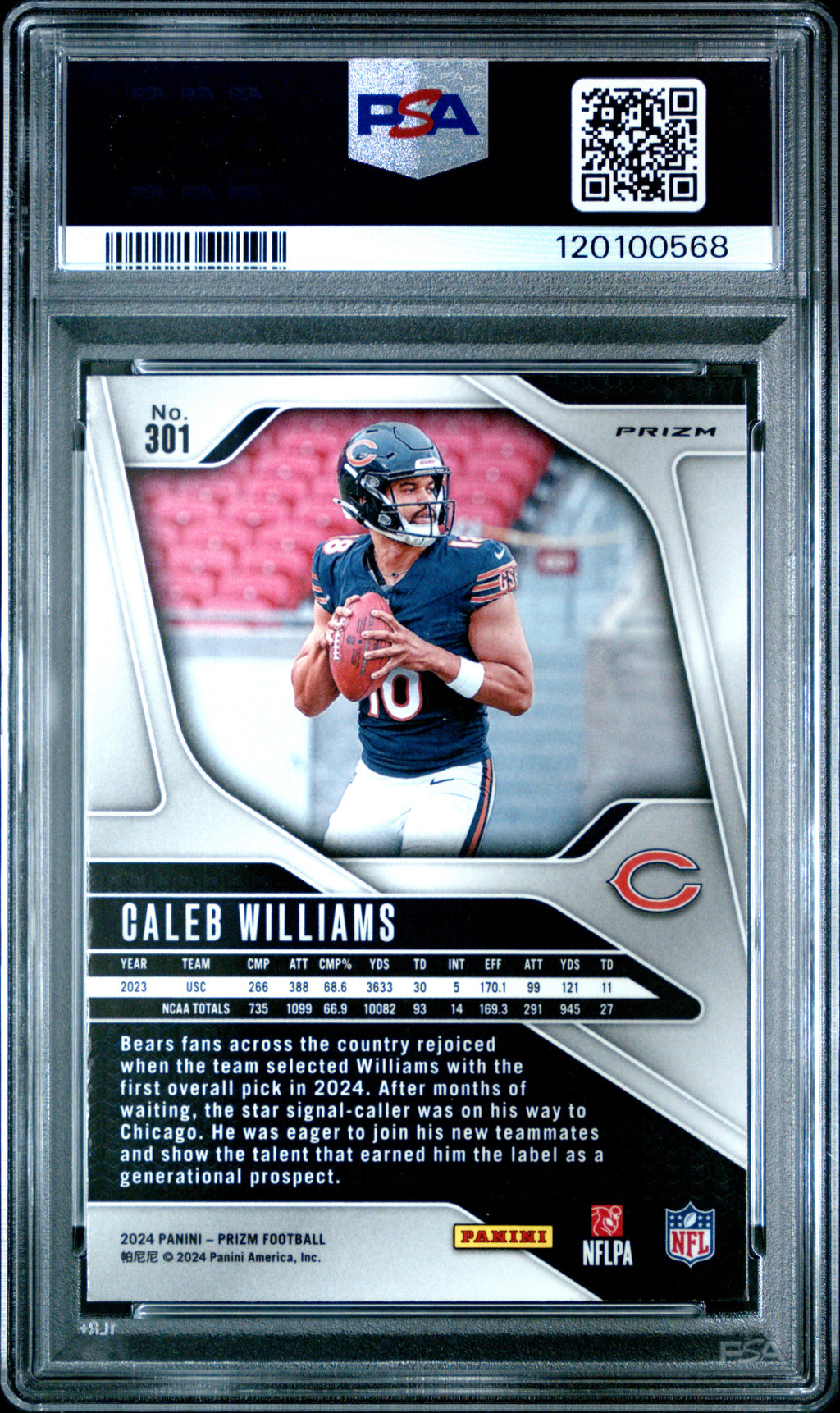CALEB WILLIAMS 2024 Panini Prizm Rookie Green Wave Prizm #301 PSA 9 Bears