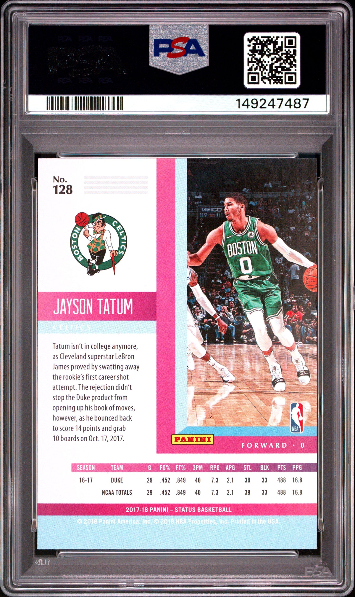 JAYSON TATUM 2017-18 Panini Status Rookie #128 PSA 10 Celtics