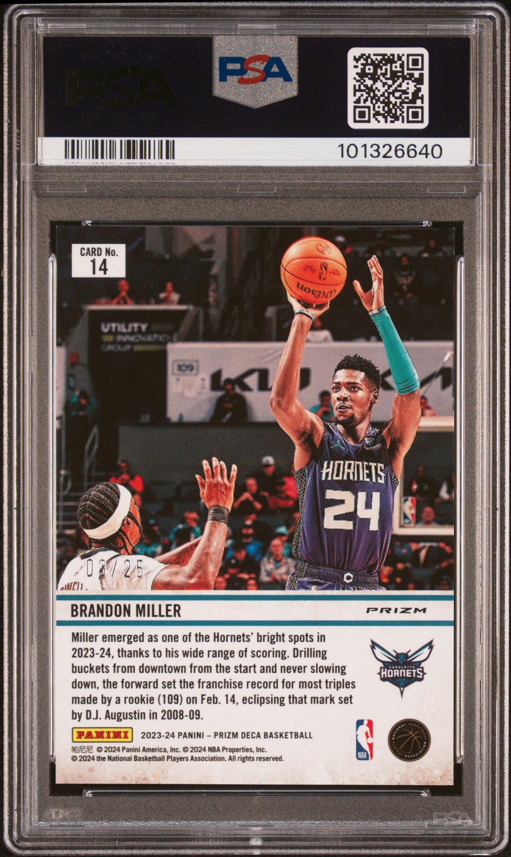 BRANDON MILLER 2023-24 Prizm Deca Downtown Bound Rookie Mojo /25 #14 PSA 10