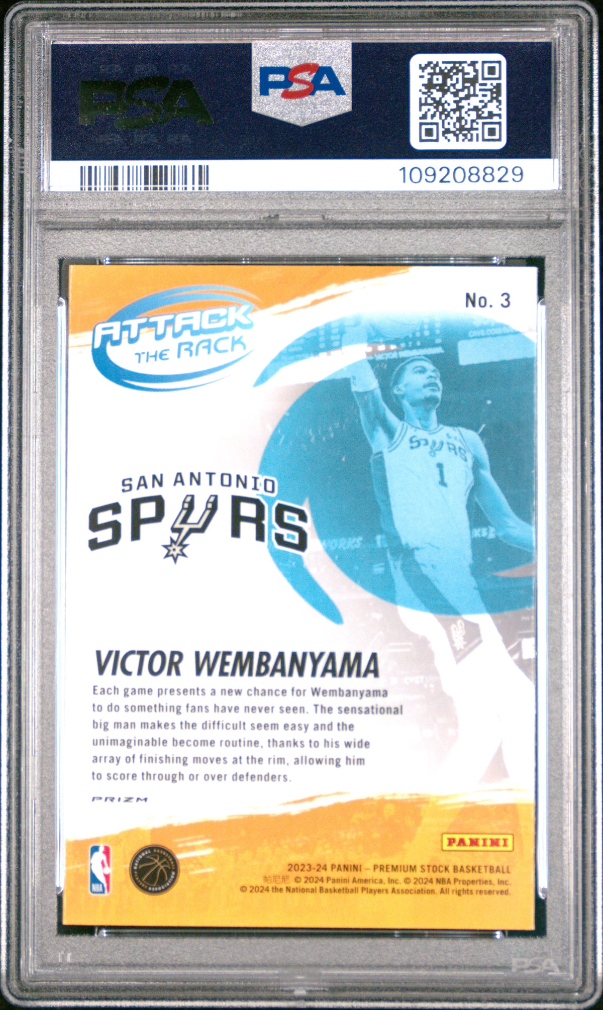 VICTOR WEMBANYAMA 2023-24 Hoops Premium Stock Attack The Rack Silver #3 PSA 10