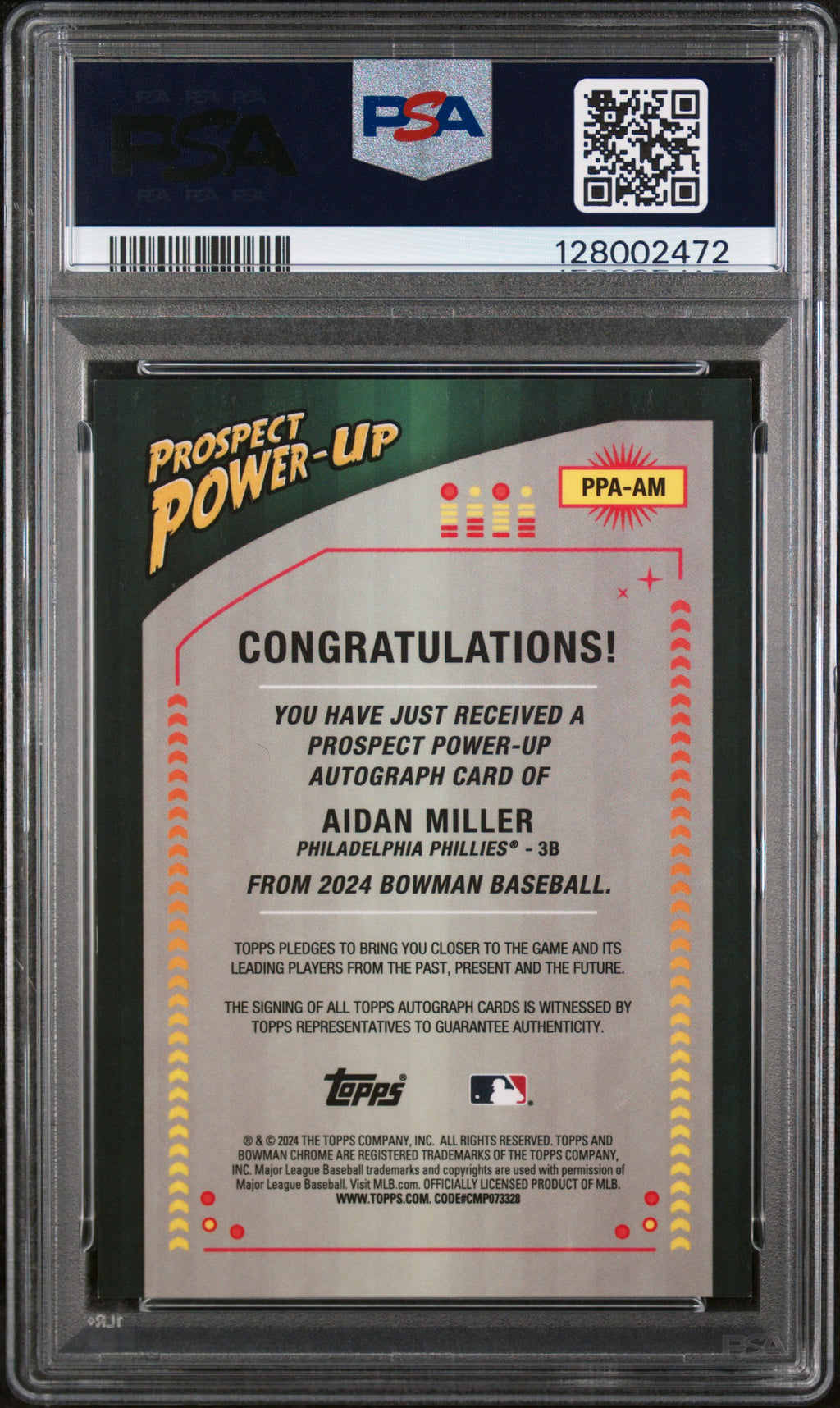 AIDAN MILLER 2024 Bowman Prospect Power-Up Auto Variation /30 #PPAAM PSA 9