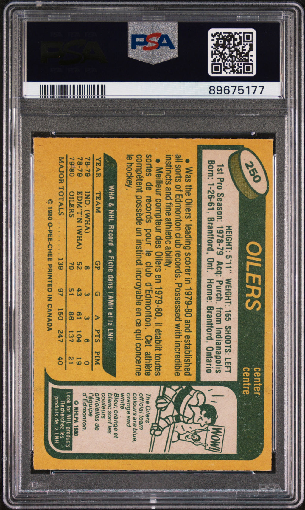 WAYNE GRETZKY 1980-81 O-Pee-Chee Hockey #250 PSA 8 Edmonton Oilers