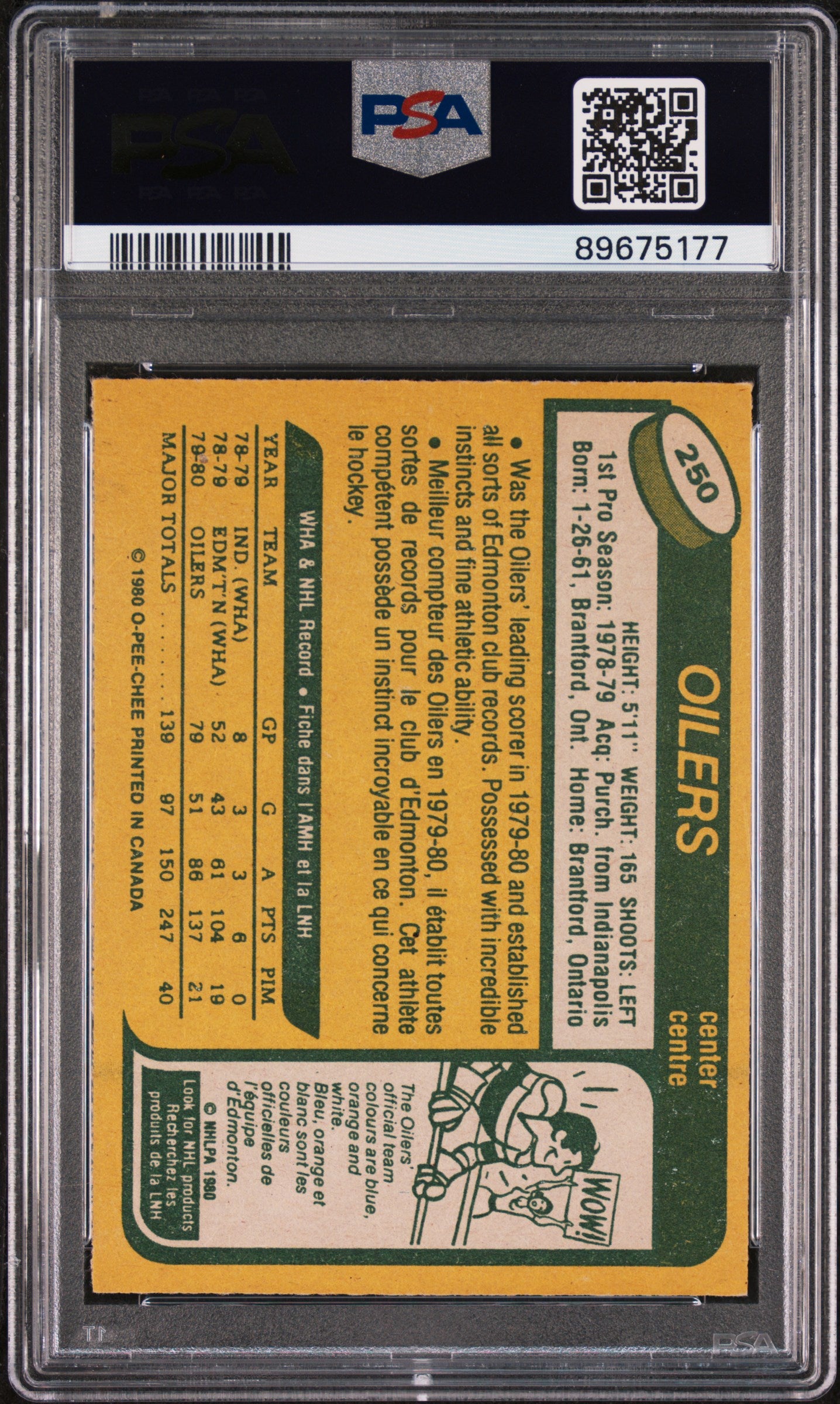 WAYNE GRETZKY 1980-81 O-Pee-Chee Hockey #250 PSA 8 Edmonton Oilers