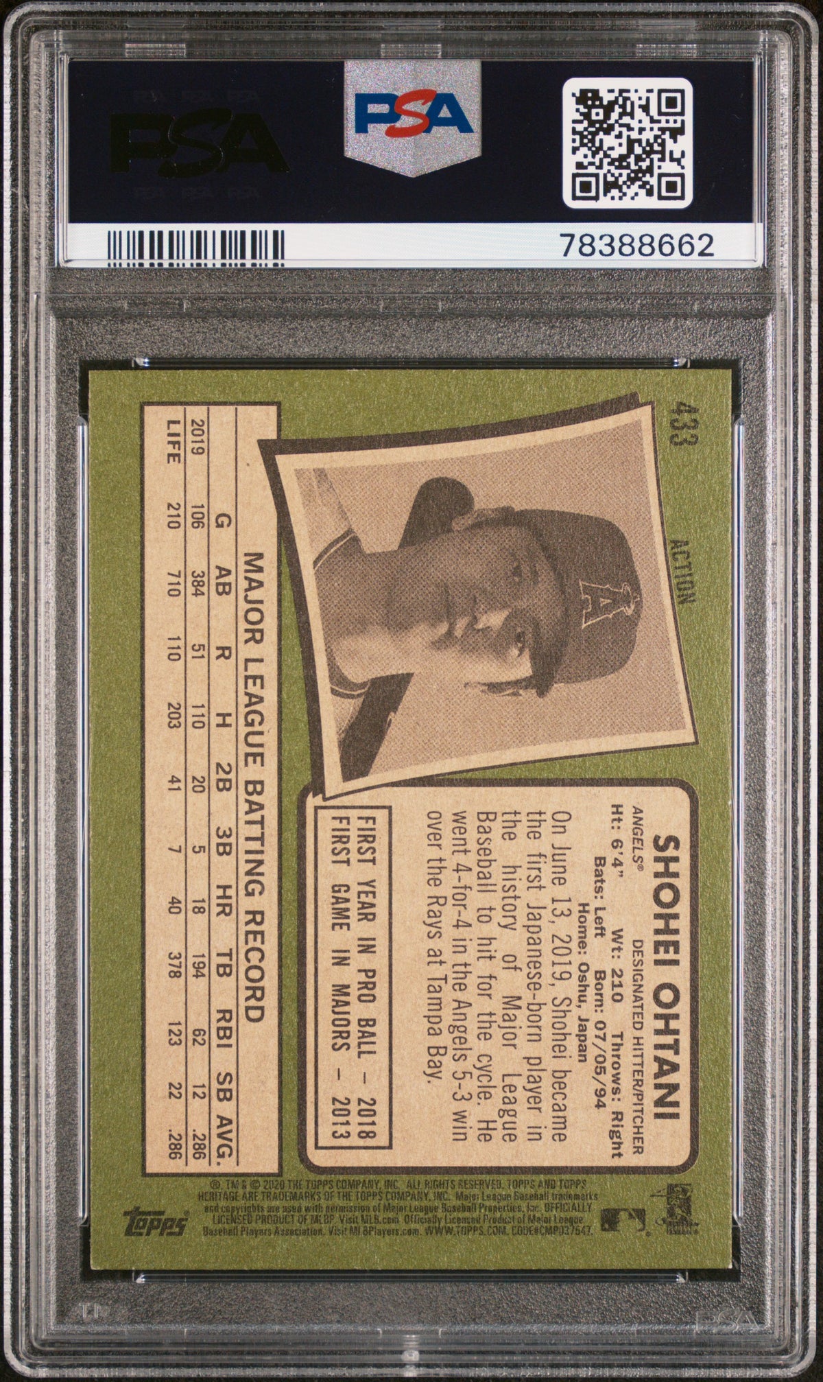 SHOHEI OHTANI 2020 Topps Heritage Action Variation #433 PSA 9 Angels