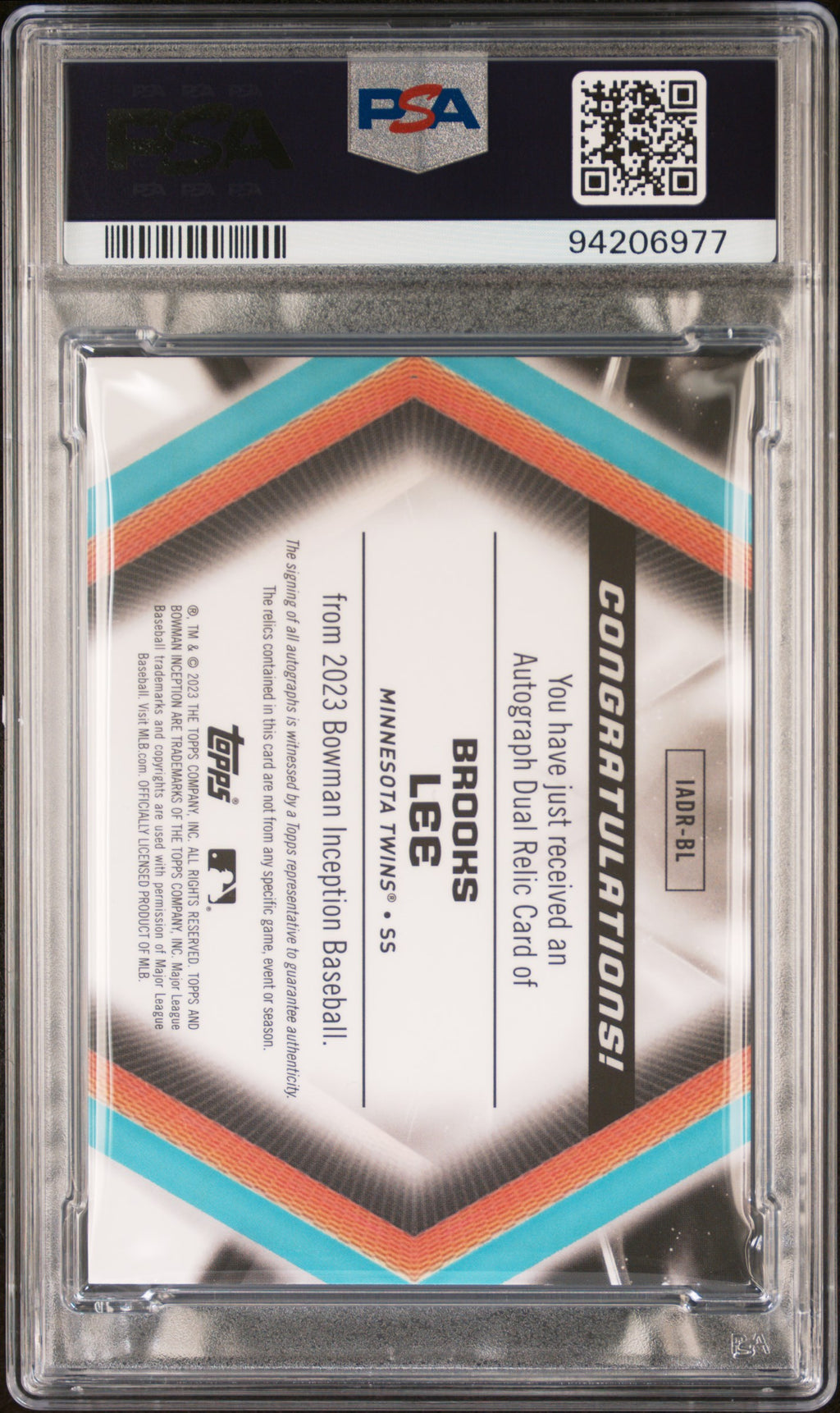 BROOKS LEE 2023 Bowman Inception Auto Dual Patch Orange /25 #IADRBL PSA 9