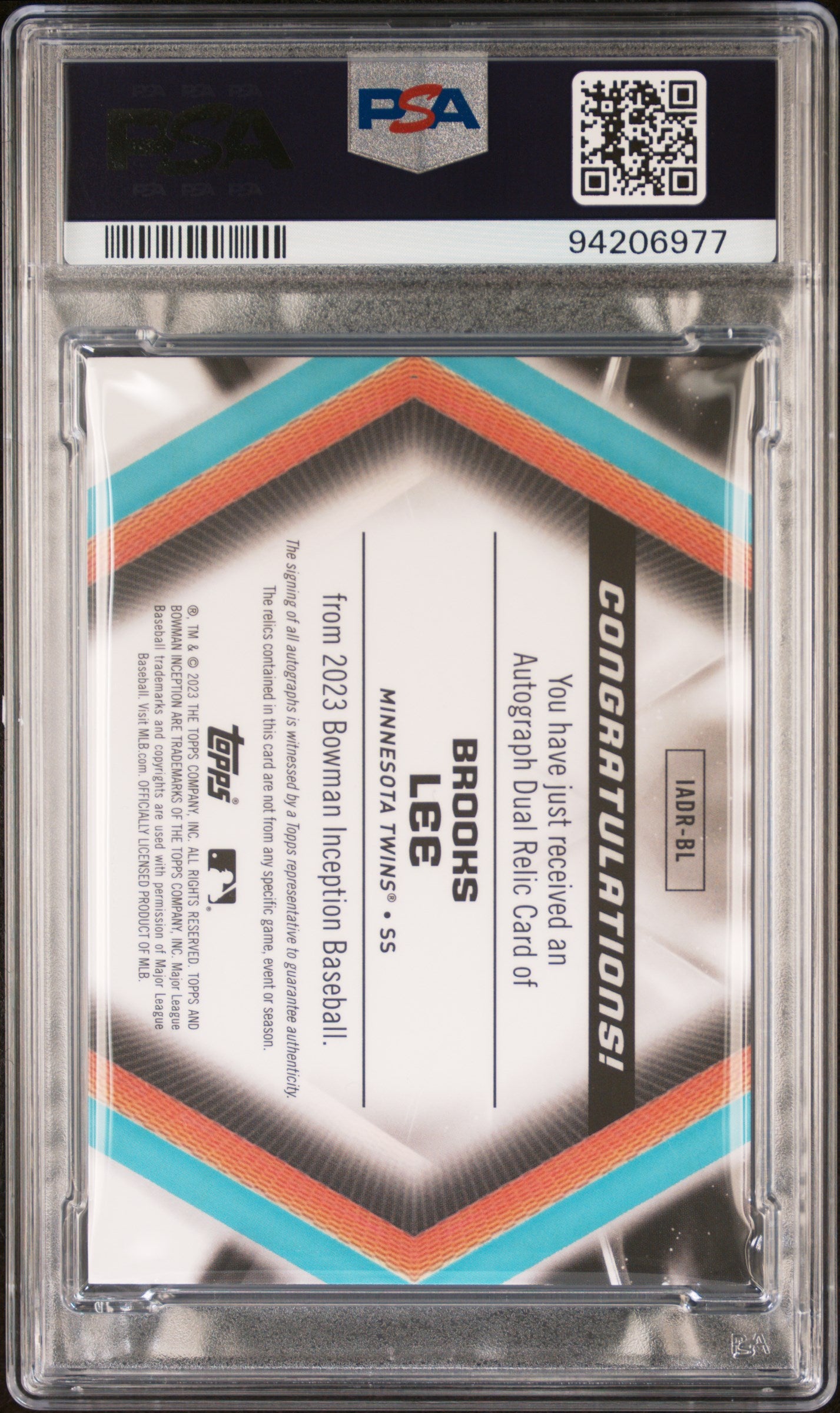 BROOKS LEE 2023 Bowman Inception Auto Dual Patch Orange /25 #IADRBL PSA 9