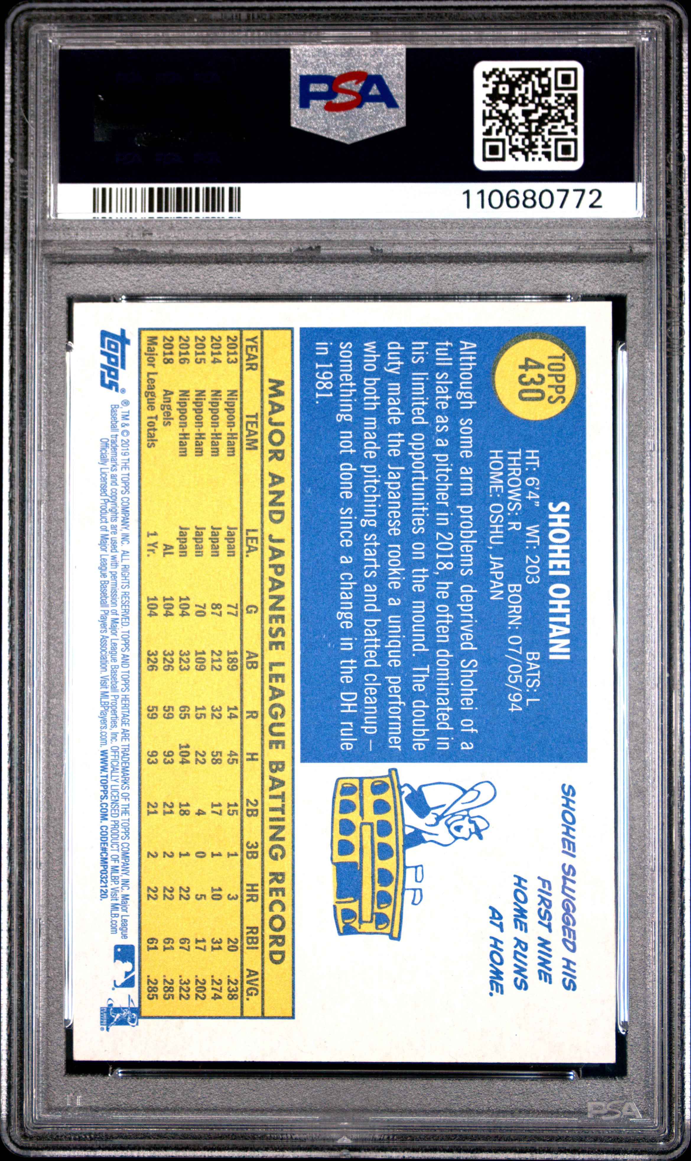 SHOHEI OHTANI 2019 Topps Heritage Silver Metal SSP #430 PSA 10 Angels