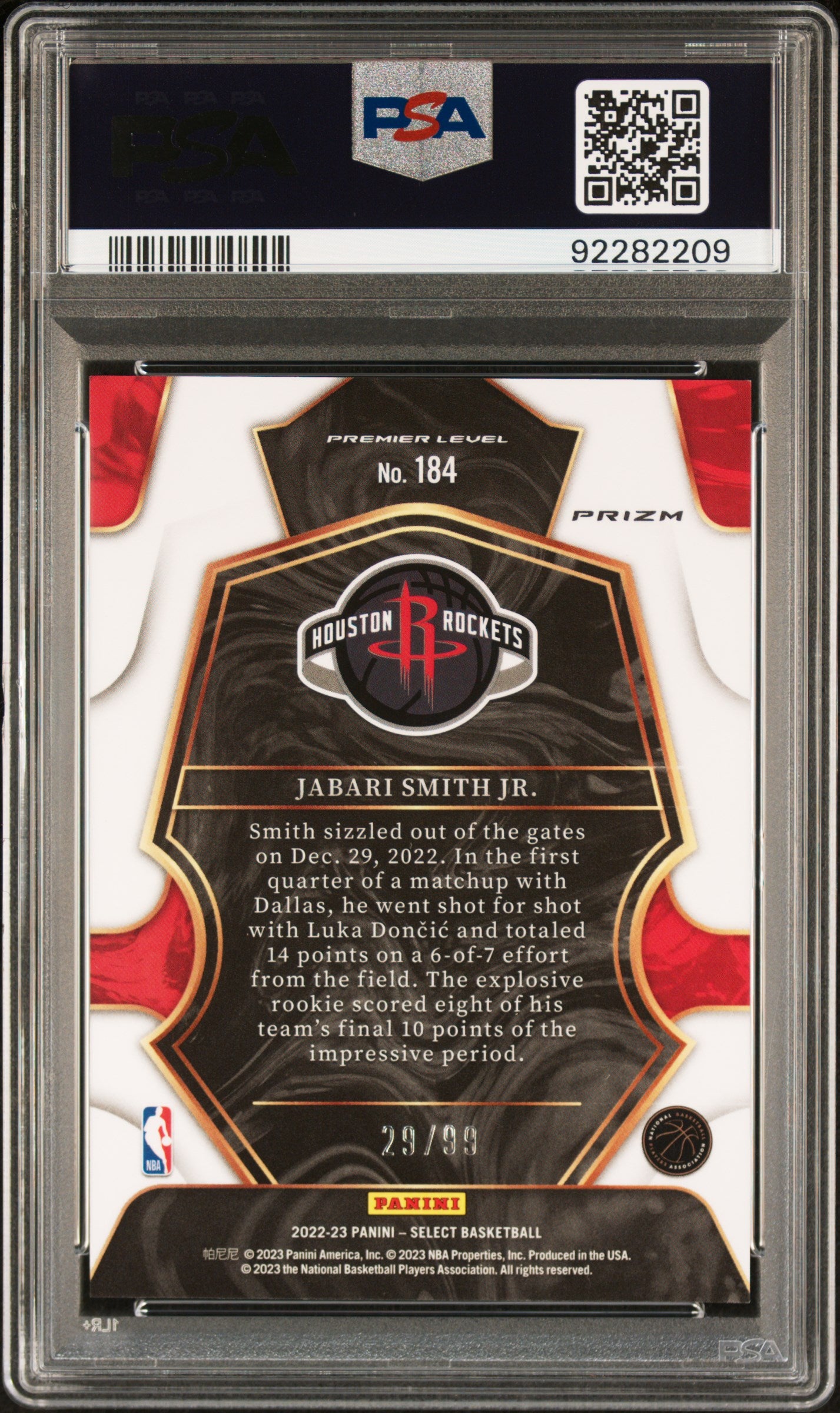 JABARI SMITH JR. 2022-23 Panini Select Light Blue Disco Prizm /99 #184 PSA 10