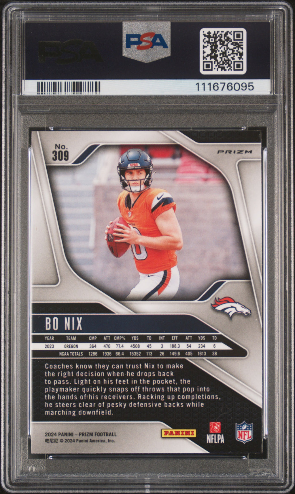 BO NIX 2024 Panini Prizm Silver Rookie #309 PSA 9 Broncos