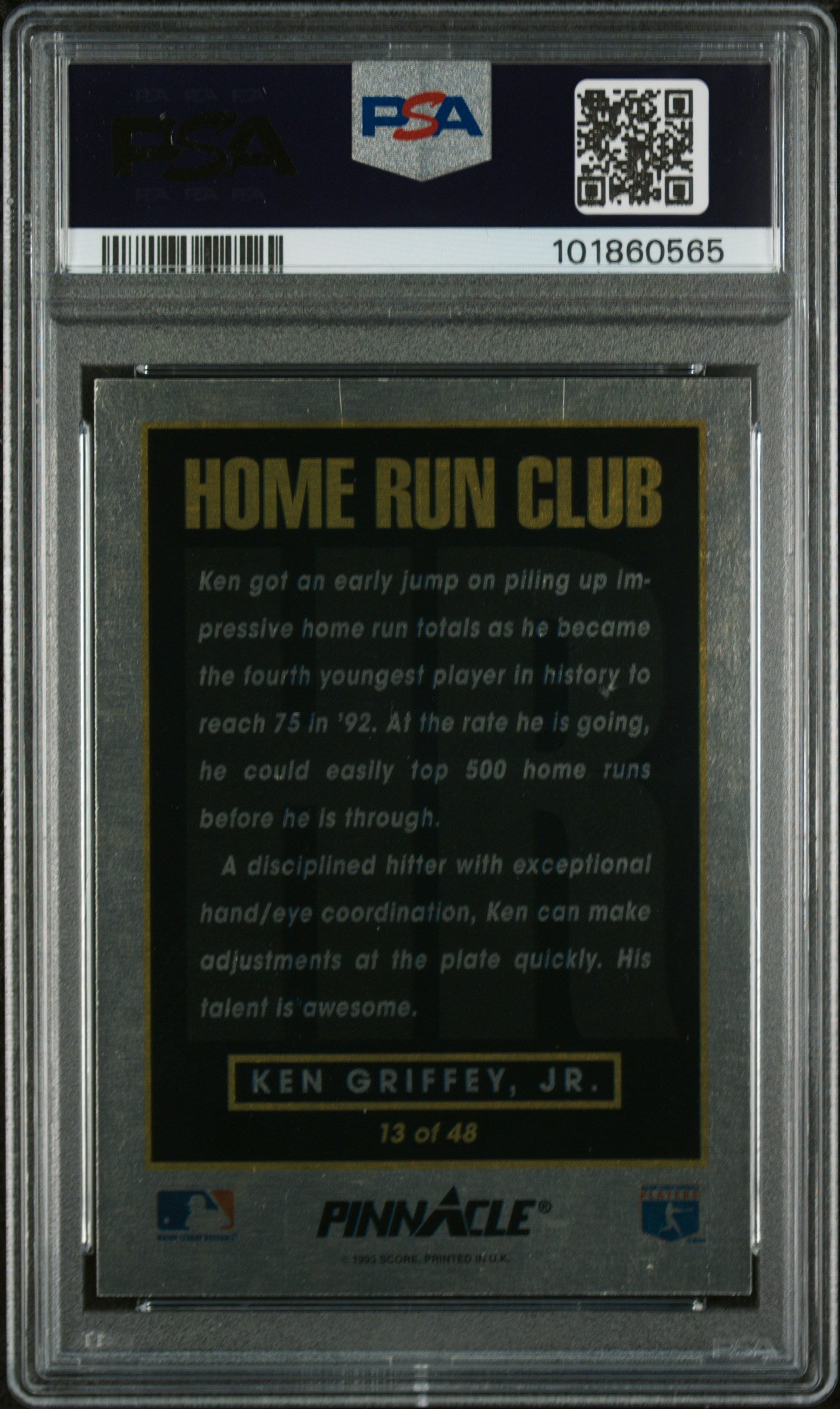 KEN GRIFFEY JR. 1993 Pinnacle Home Run Club #13 PSA 9 Mint Mariners