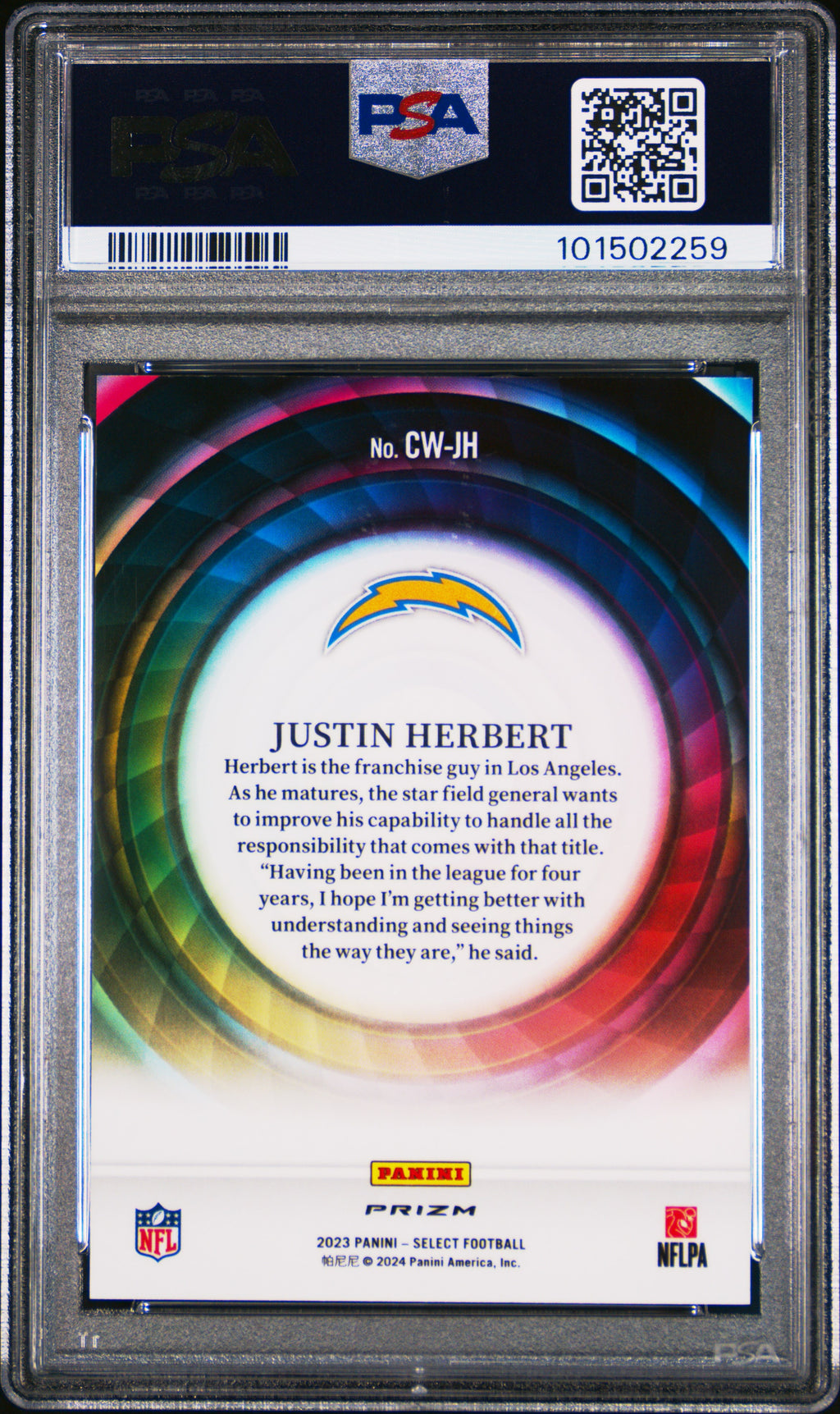 JUSTIN HERBERT 2023 Panini Select Color Wheel Prizm Case Hit SSP #CW-JH PSA 9