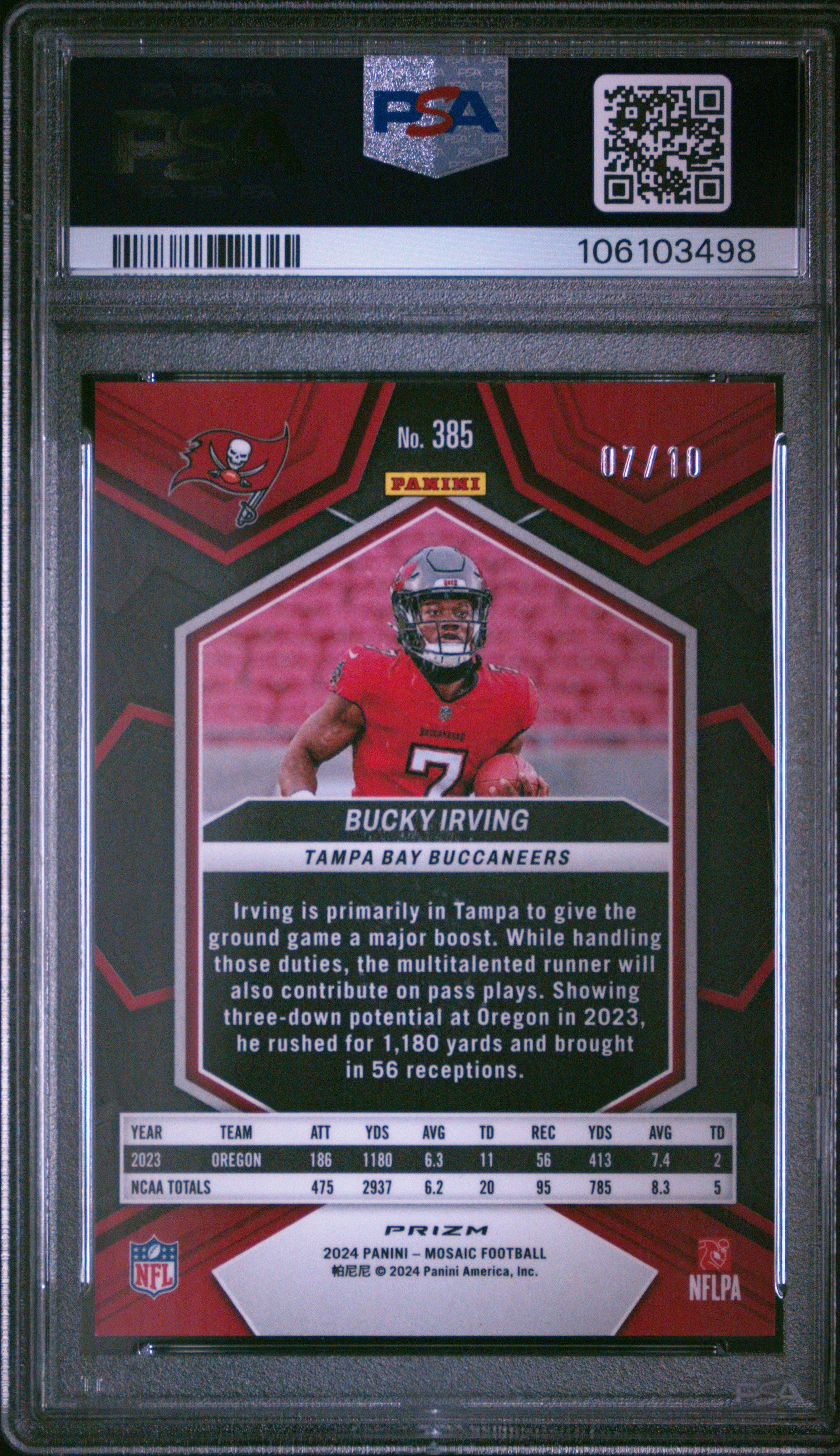 BUCKY IRVING 2024 Panini Mosaic True Gold Prizm /10 JSY # PSA 9 #385 Buccaneers