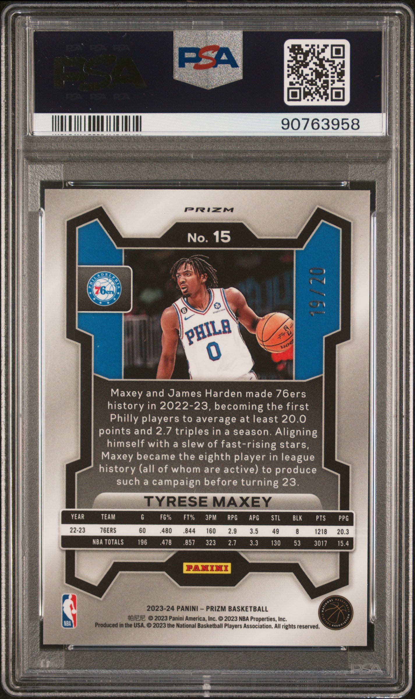 TYRESE MAXEY 2023-24 Panini Prizm Choice Cherry Blossom /20 76ers PSA 10