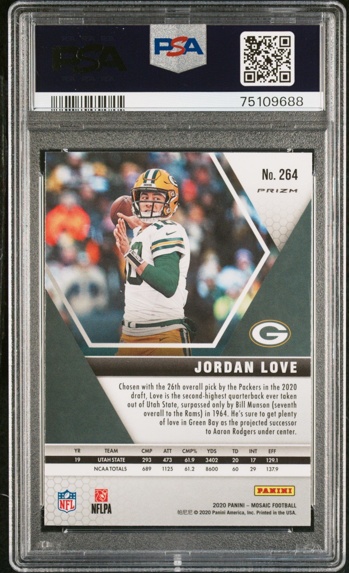JORDAN LOVE 2020 Panini Mosaic NFL Debut RC Reactive Orange Prizm #264 PSA 10