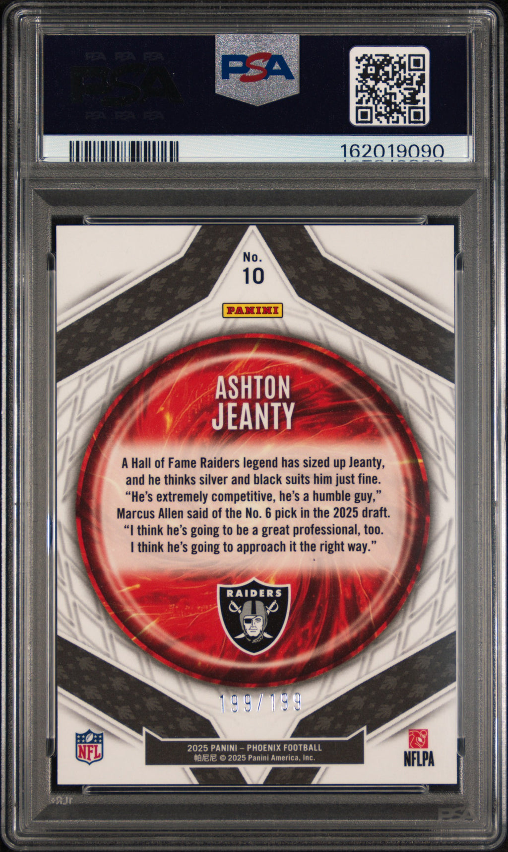 ASHTON JEANTY 2025 Panini Phoenix Rookie Paragon Silver Winter /199 #10 PSA 10