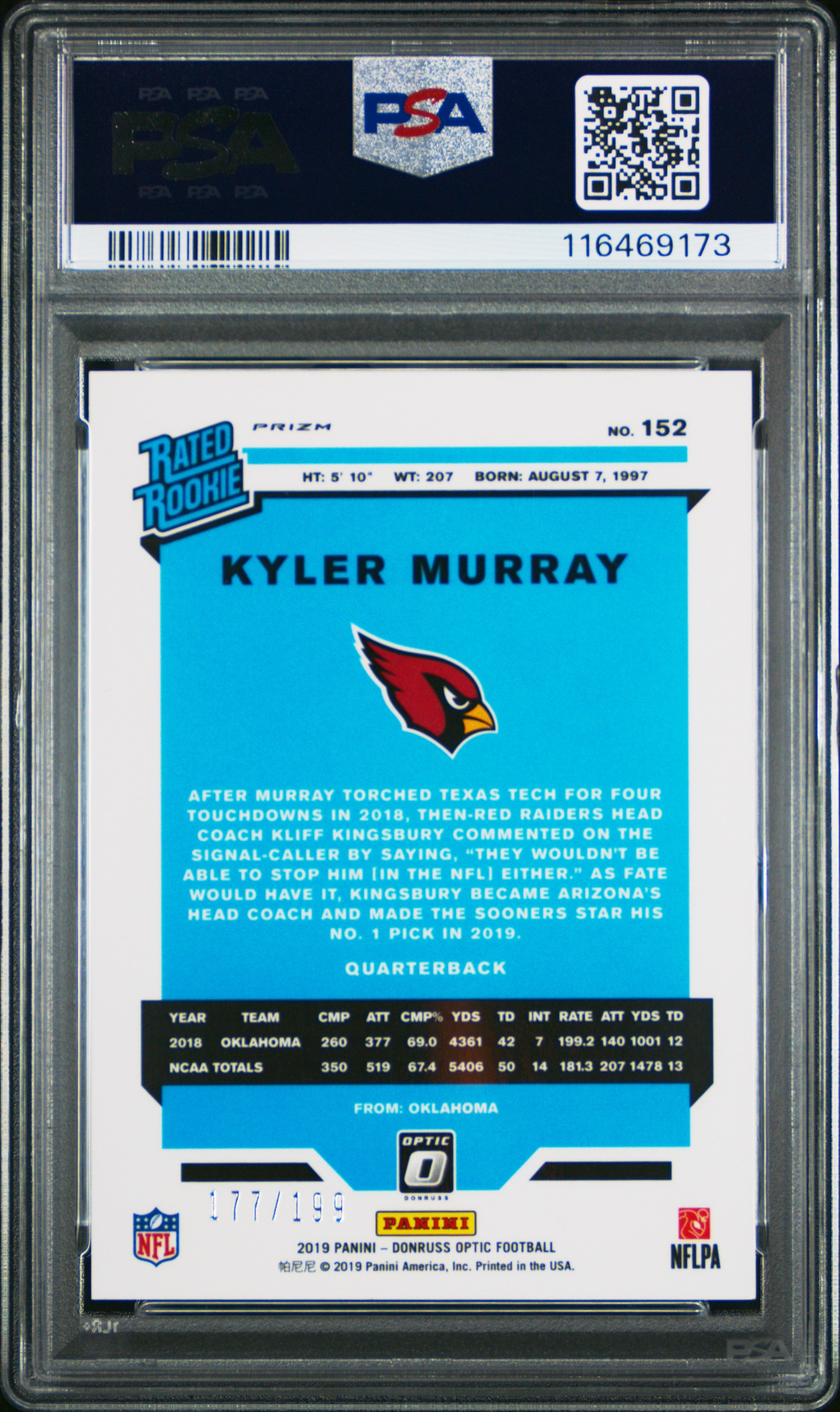 KYLER MURRAY 2019 Panini Donruss Optic Rated Rookie Orange Prizm /199 PSA 10