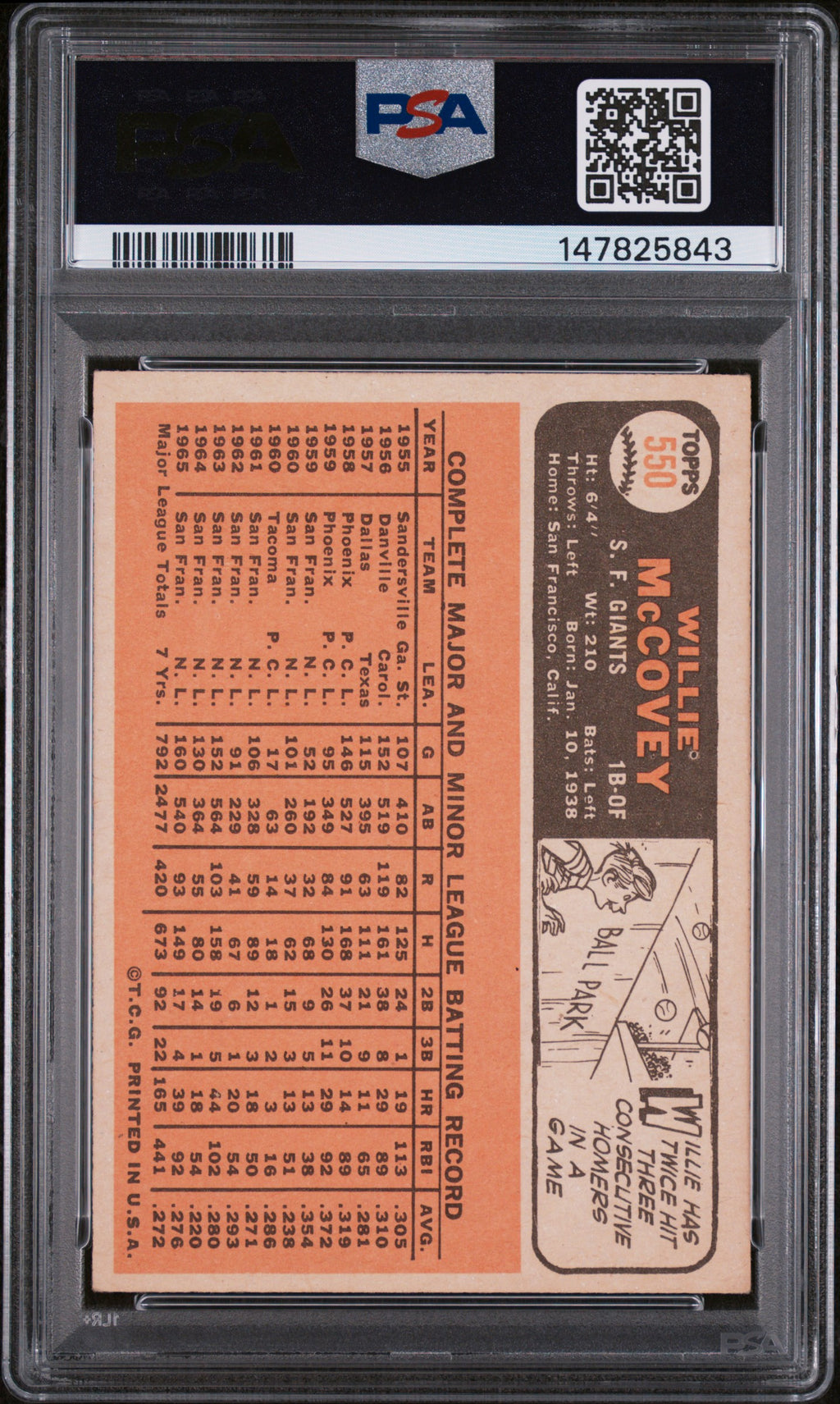WILLIE MCCOVEY 1966 Topps Baseball #550 PSA 4 San Francisco Giants