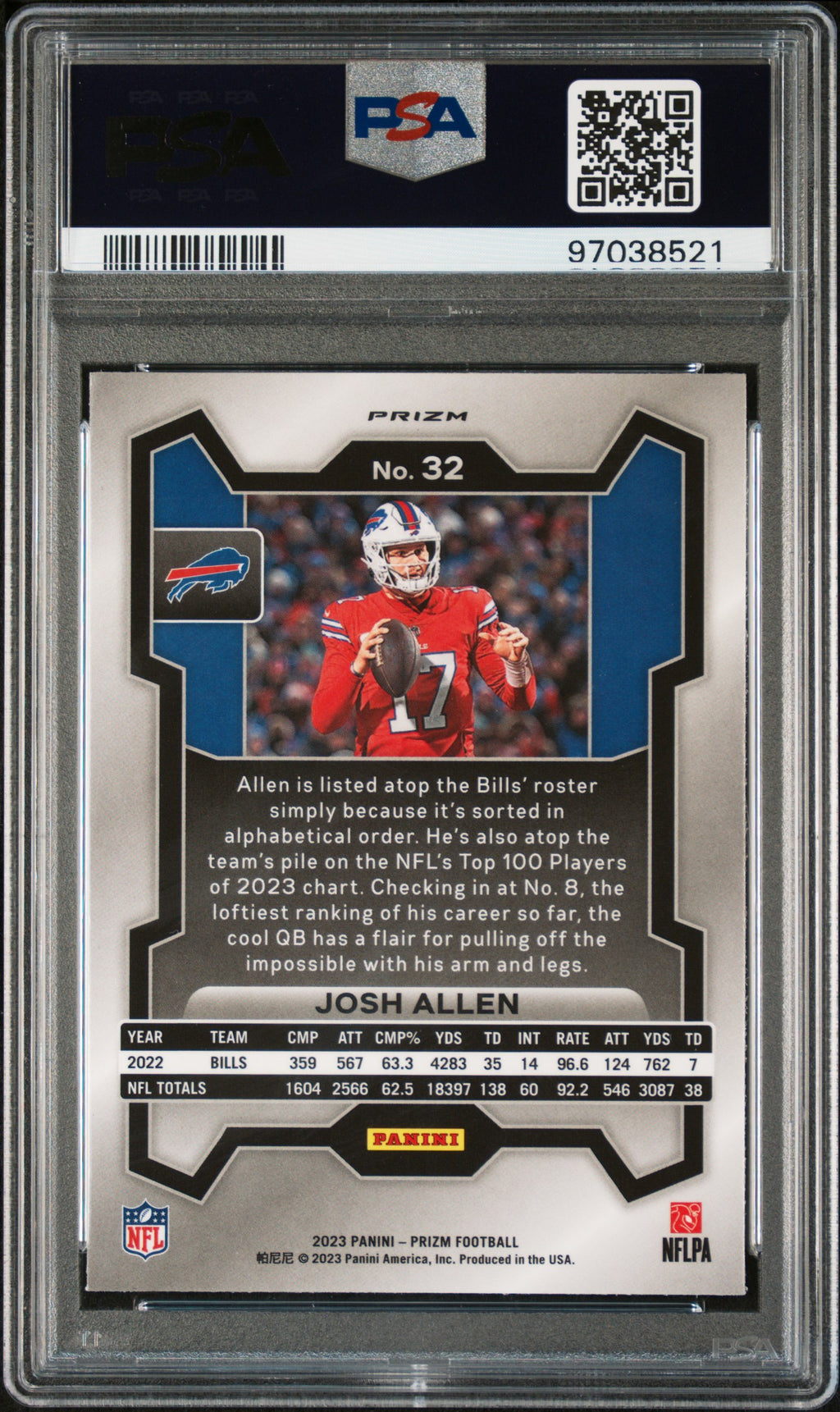JOSH ALLEN 2023 Panini Prizm Red Sparkle SSP #32 PSA 10 Buffalo Bills