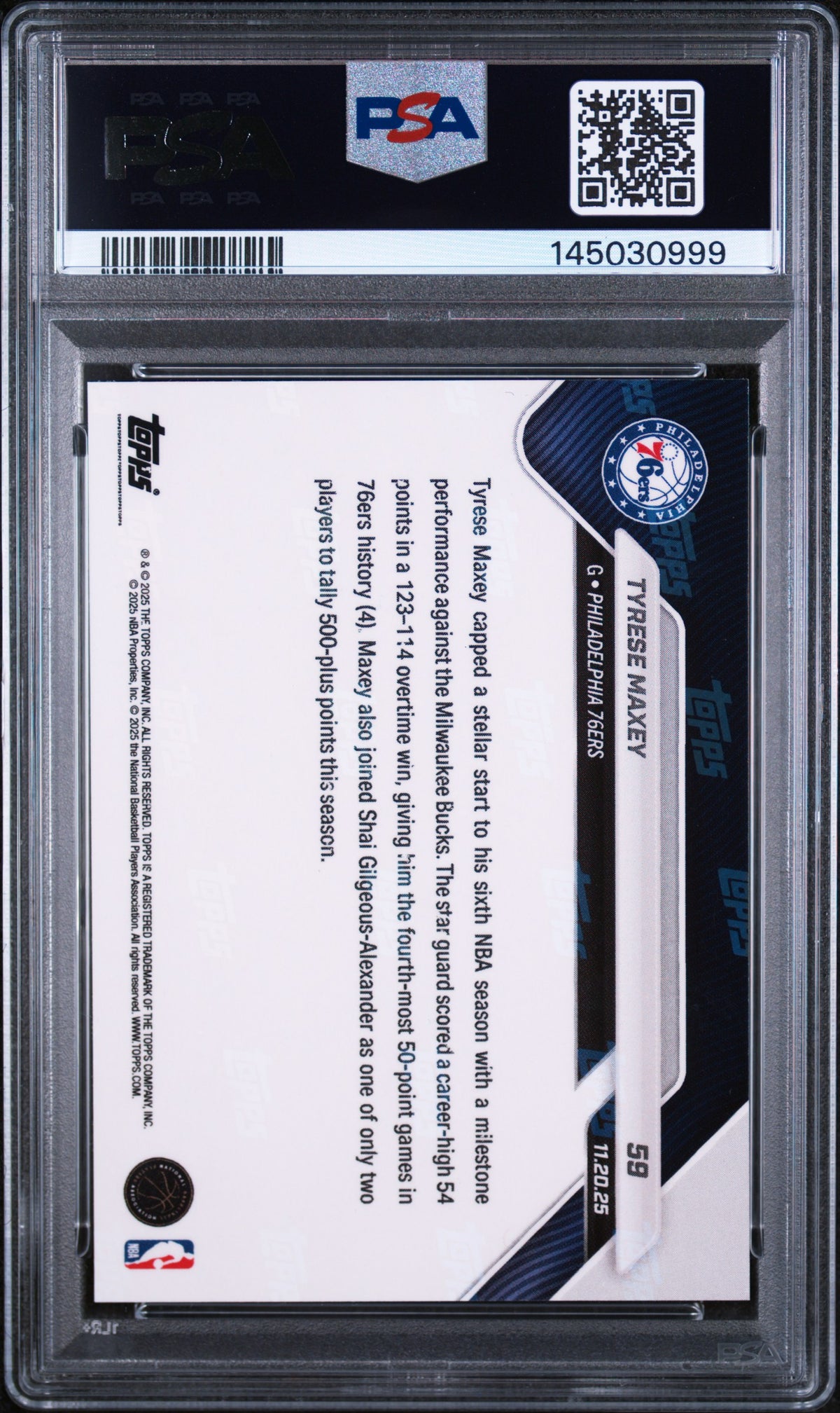 TYRESE MAXEY 2025 Topps Now Red Foil /5 #59 PSA 9 76ers