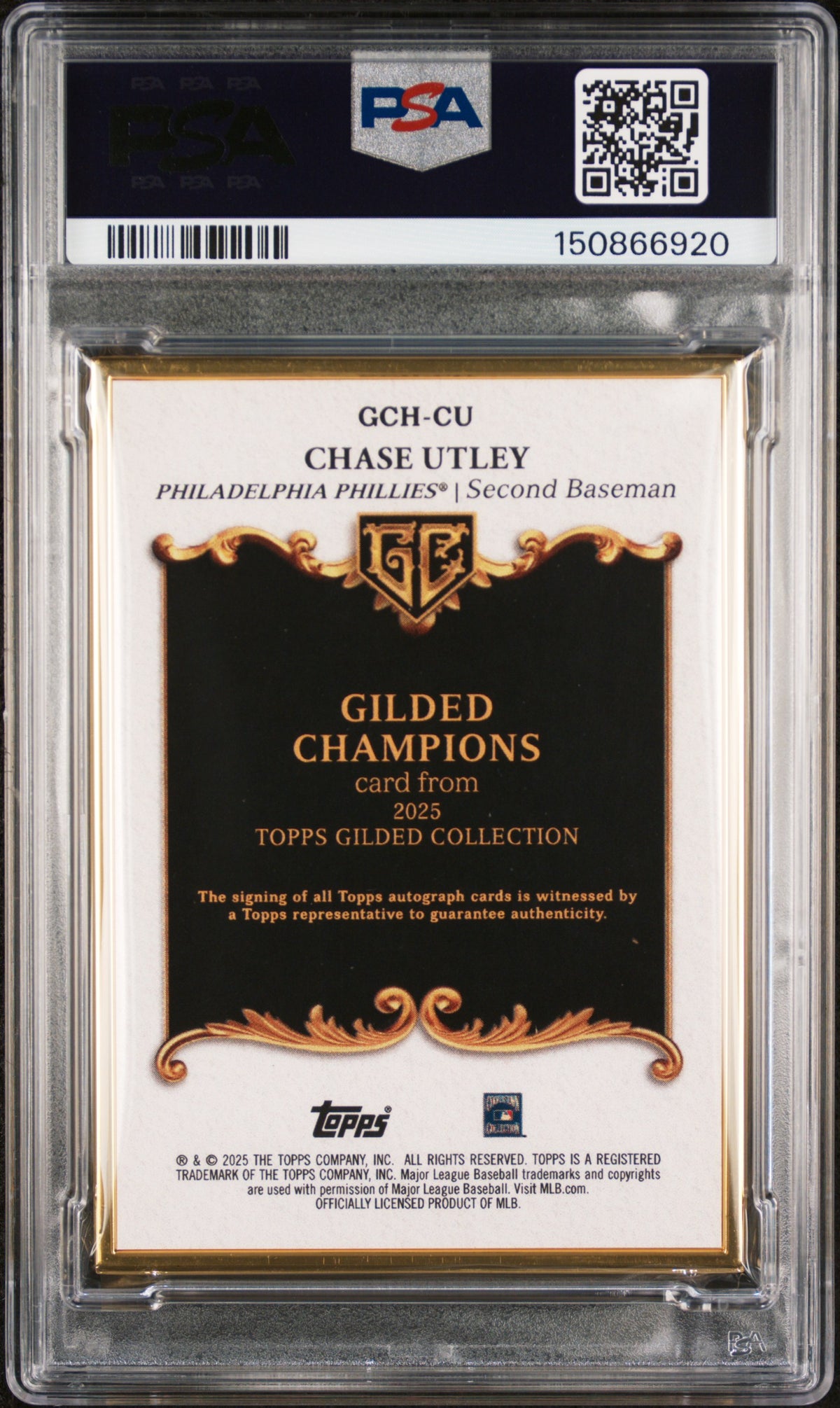 CHASE UTLEY 2025 Topps Gilded Champion Auto Platinum 1/1 #GCH-CU PSA 9 Phillies