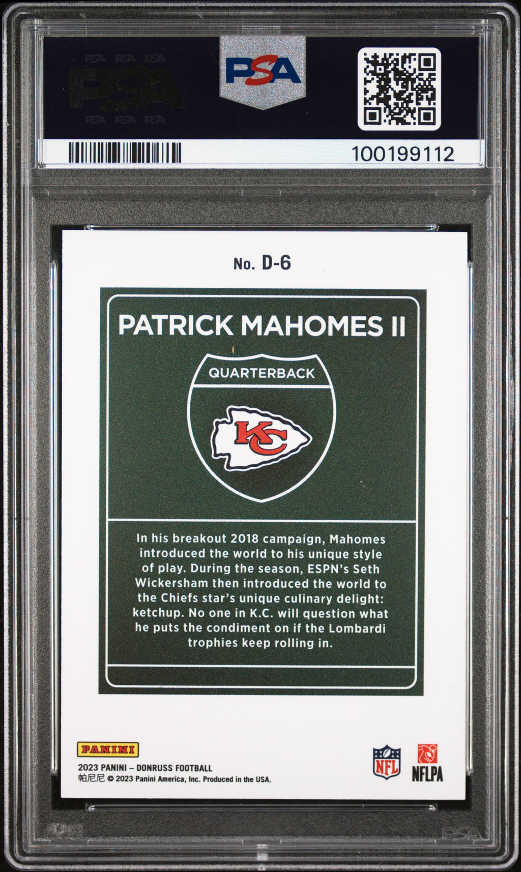 PATRICK MAHOMES II 2023 Panini Donruss Downtown Case Hit SSP #D6 PSA 9