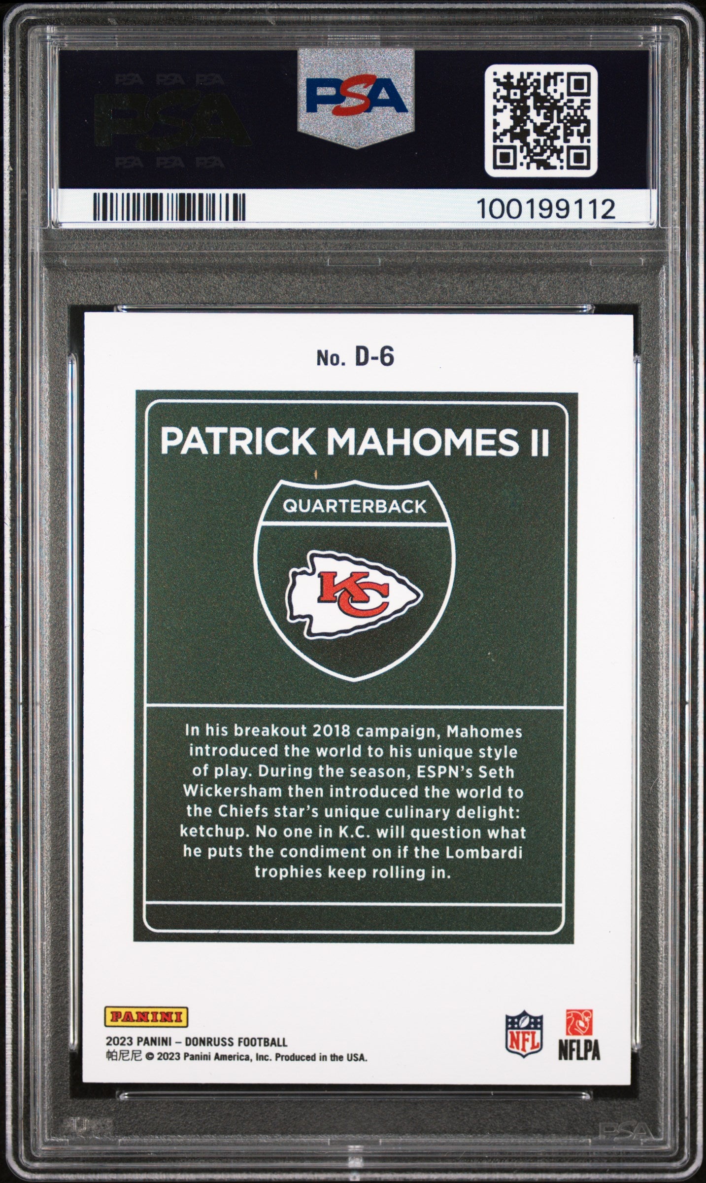 PATRICK MAHOMES II 2023 Panini Donruss Downtown Case Hit SSP #D6 PSA 9