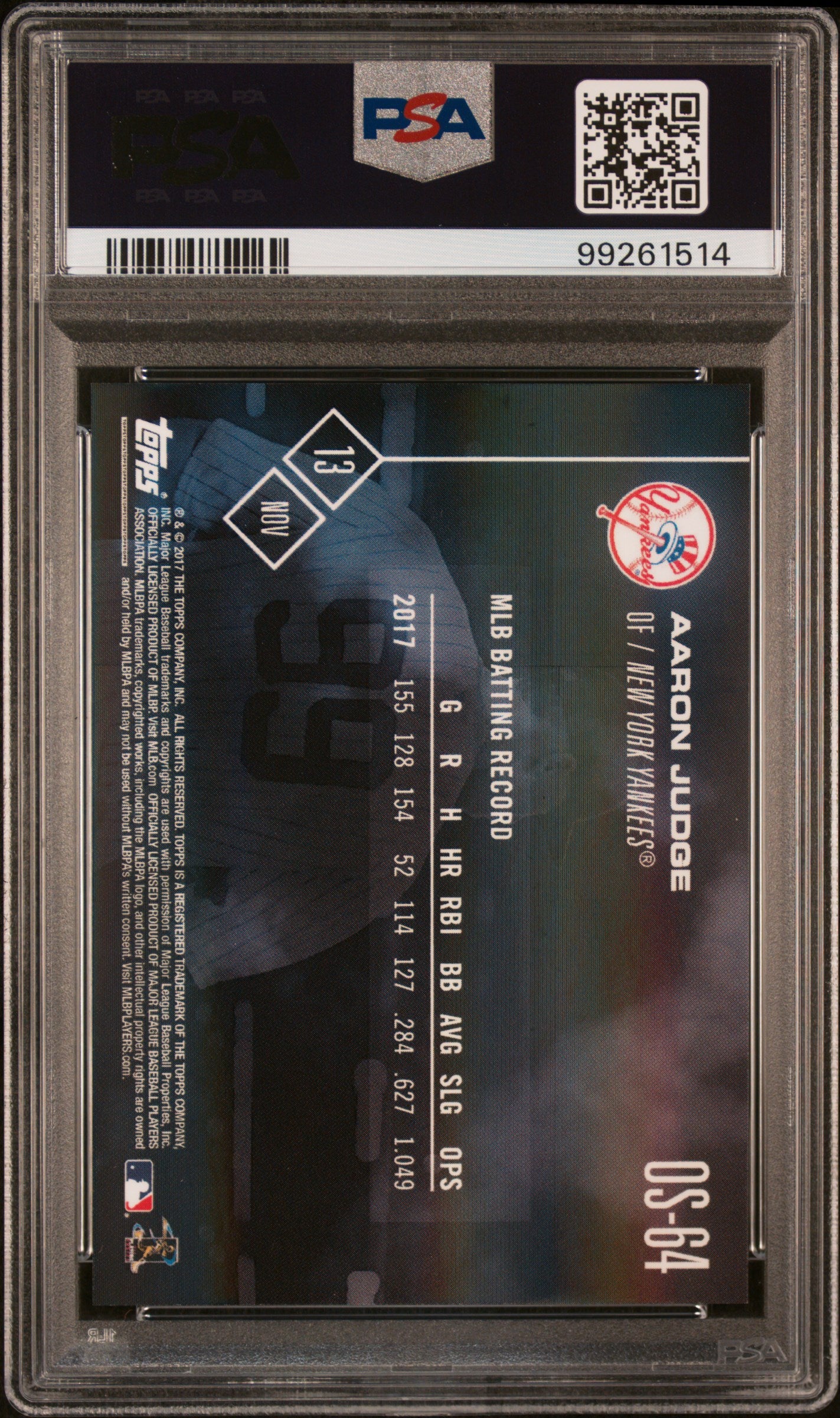 AARON JUDGE 2017 Topps Now Off Season Rookie Of The Year #OS-64 PSA 10 Yankees