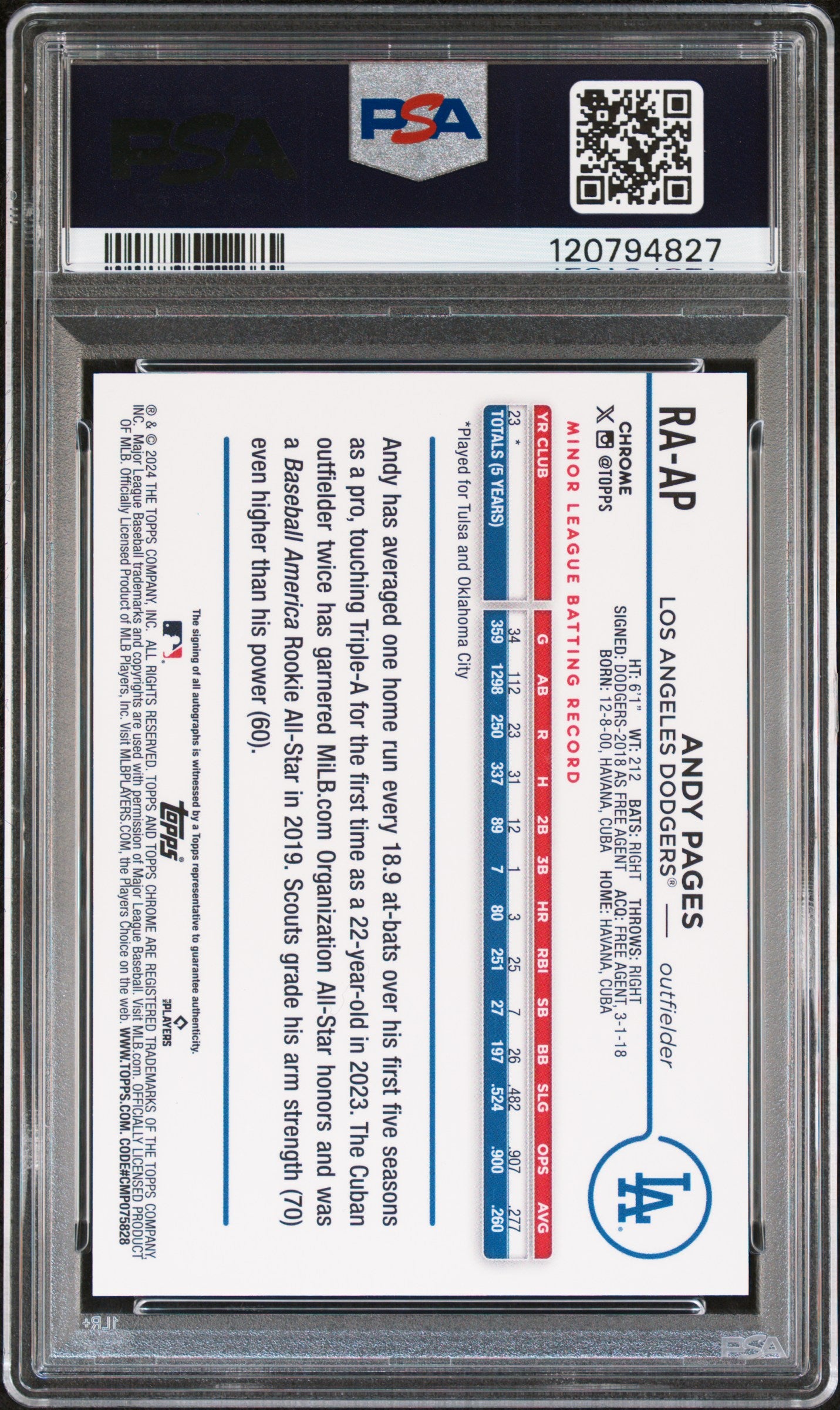 ANDY PAGES 2024 Topps Chrome Update Rookie Auto Aqua Wave Refractor /199 PSA 9