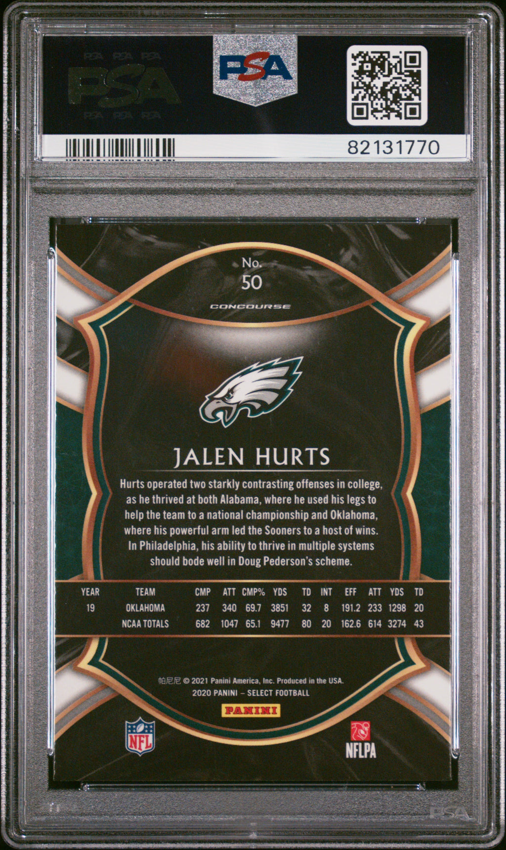 JALEN HURTS 2020 Panini Select Concourse Rookie #50 PSA 10 Eagles