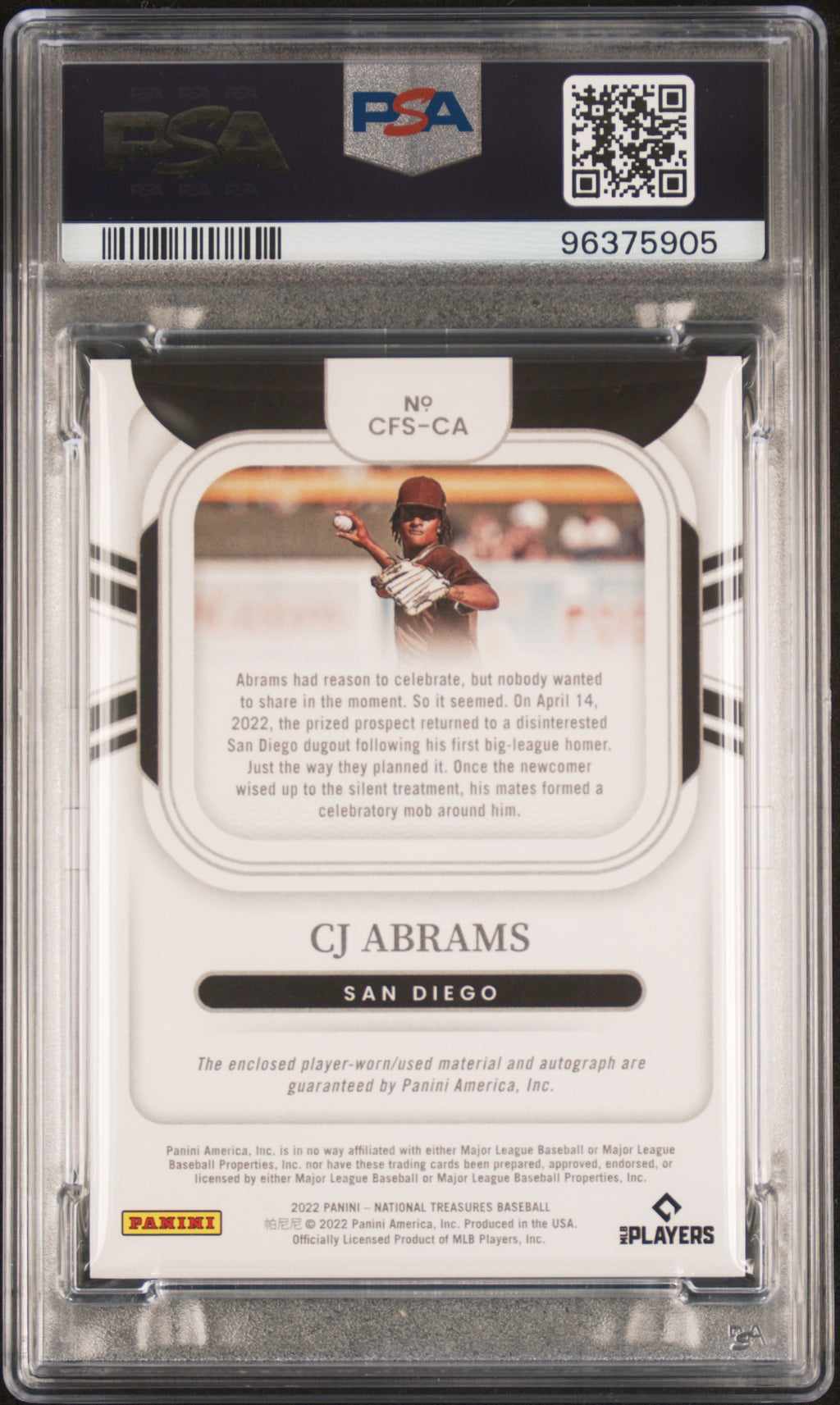 CJ ABRAMS 2022 Panini National Treasures Clutch Factor Patch Auto /49 PSA 8 RC