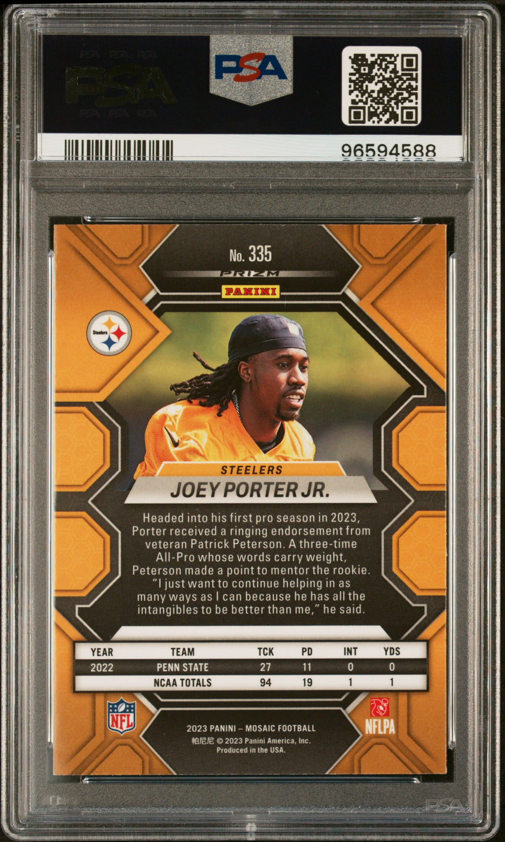 JOEY PORTER JR. 2023 Panini Mosaic Rookie Genesis Case Hit SSP #335 PSA 10