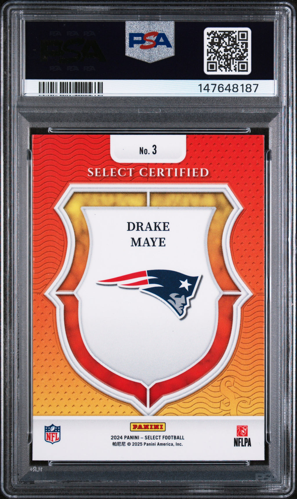 DRAKE MAYE 2024 Panini Select Certified Rookie #3 PSA 10 Patriots