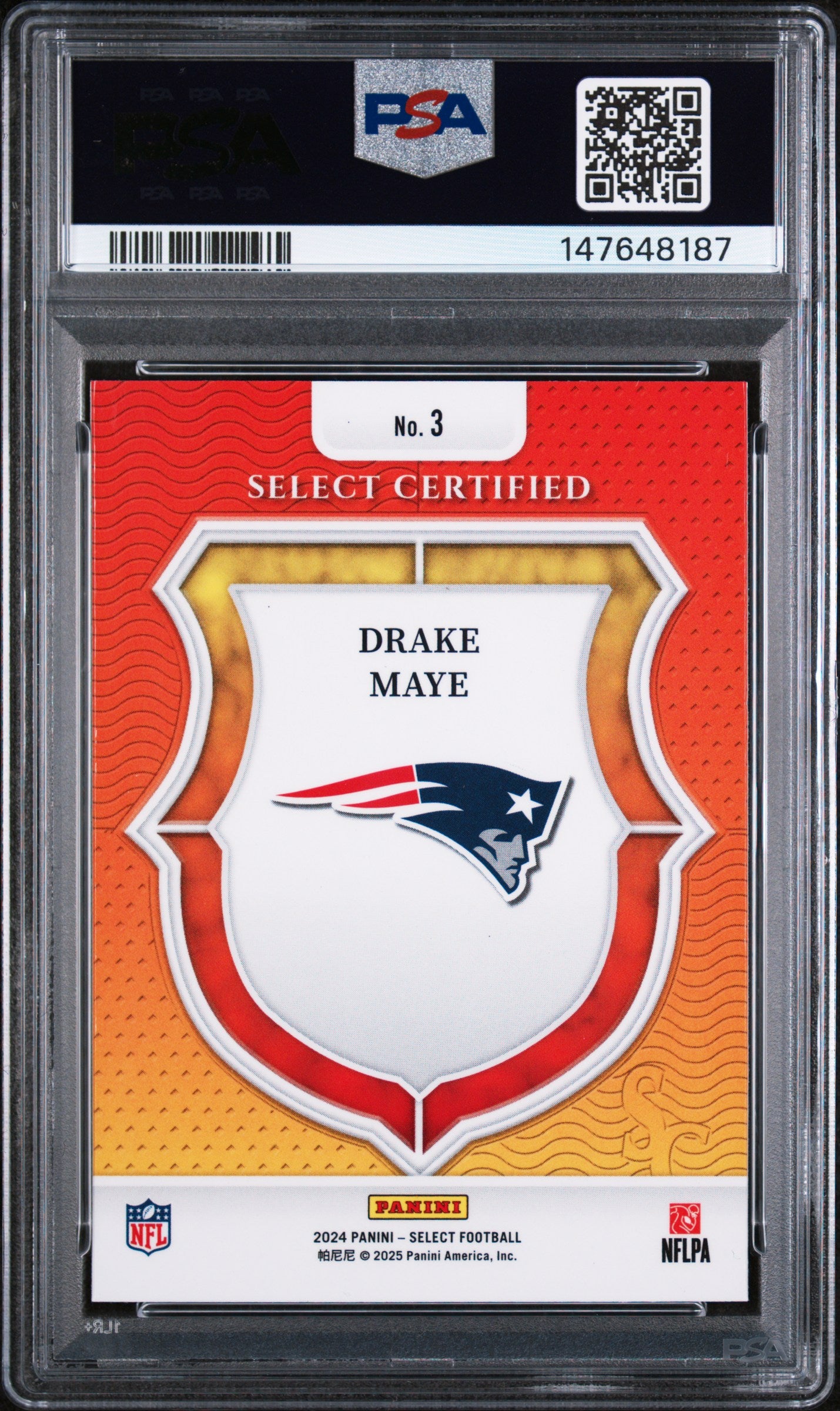 DRAKE MAYE 2024 Panini Select Certified Rookie #3 PSA 10 Patriots