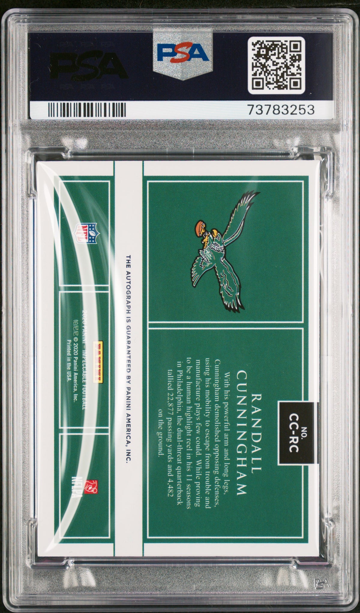 RANDALL CUNNINGHAM 2020 Panini Impeccable Canvas Creations Auto /50 #CCRC PSA 9