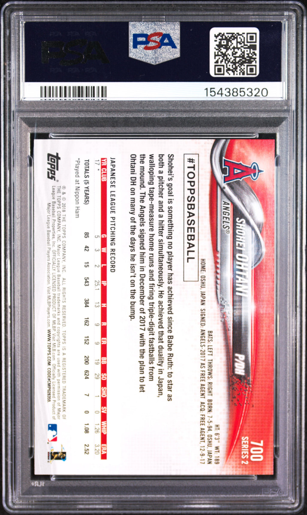SHOHEI OHTANI 2018 Topps Series 2 Rookie Pitching #700 PSA 10 Angels